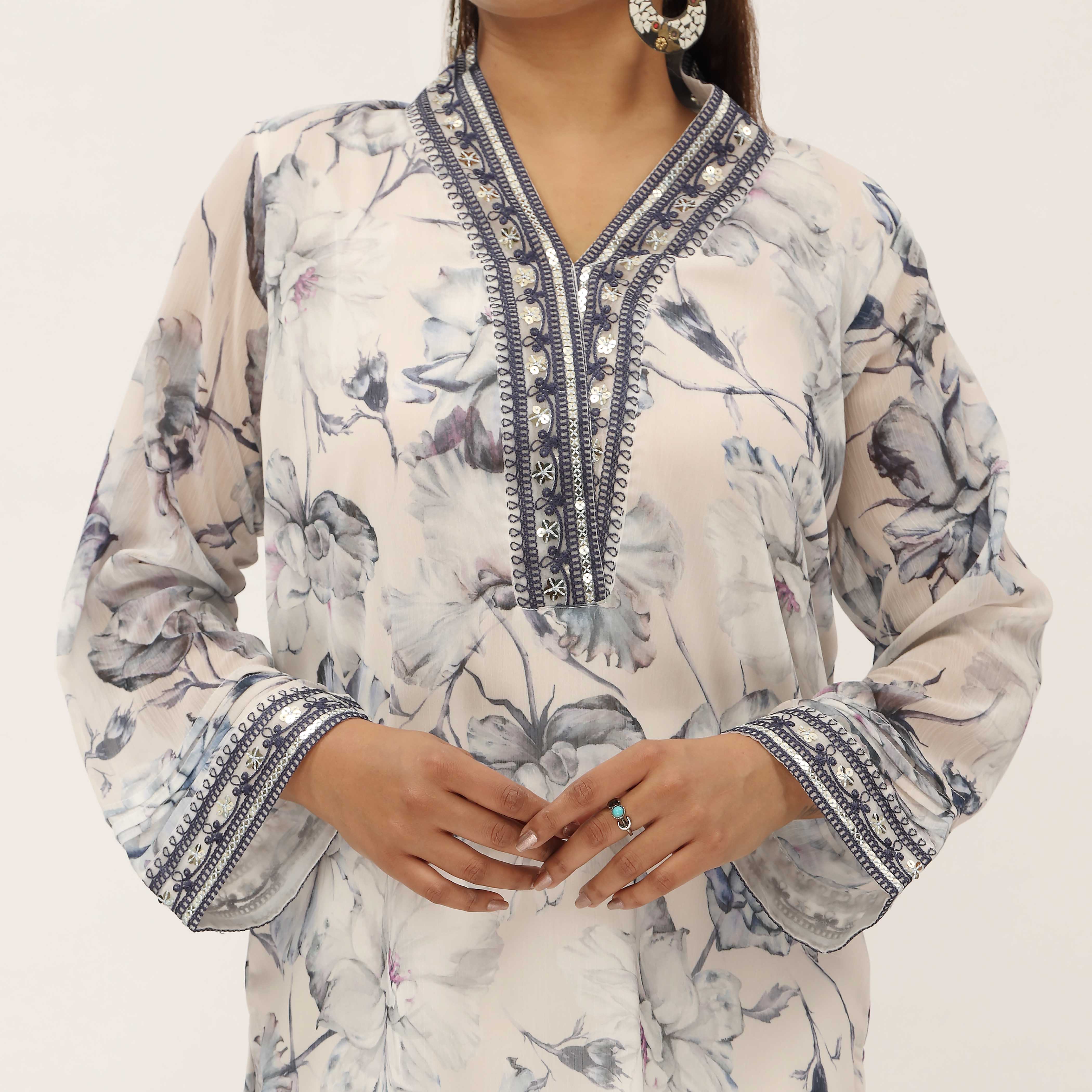 1PC- Digital Printed Crinckle Chiffon Shirt PS5307 - Image 4