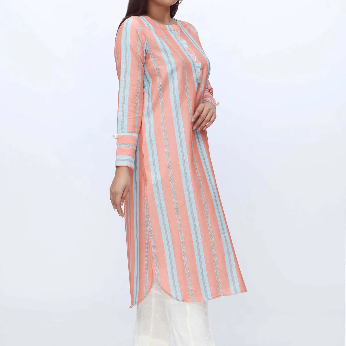 1PC- Embellished Doriya Jacquard Shirt PW3131 - Image 3