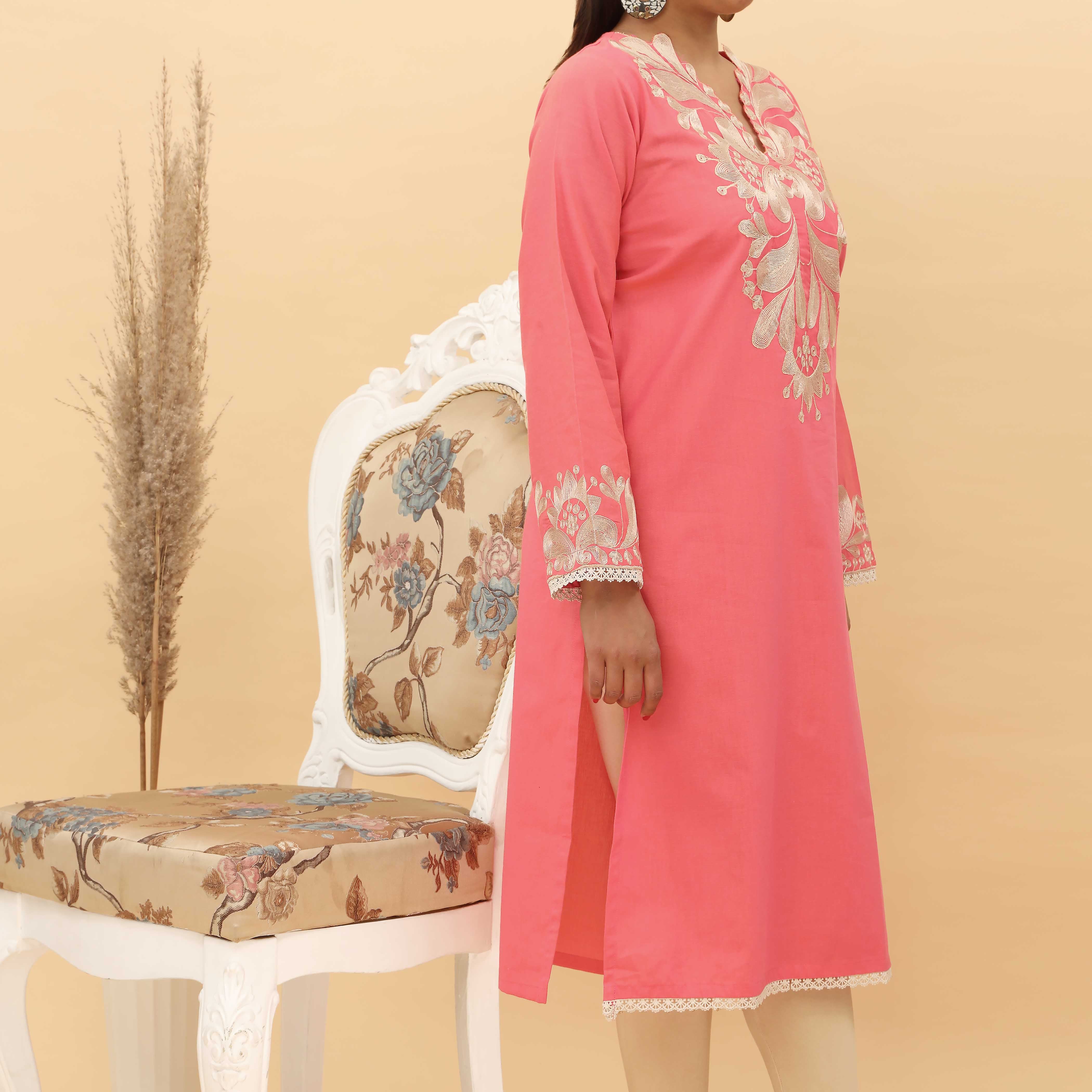 1PC- Embroidered Chambray Cotton Shirt PS5091 - Image 2