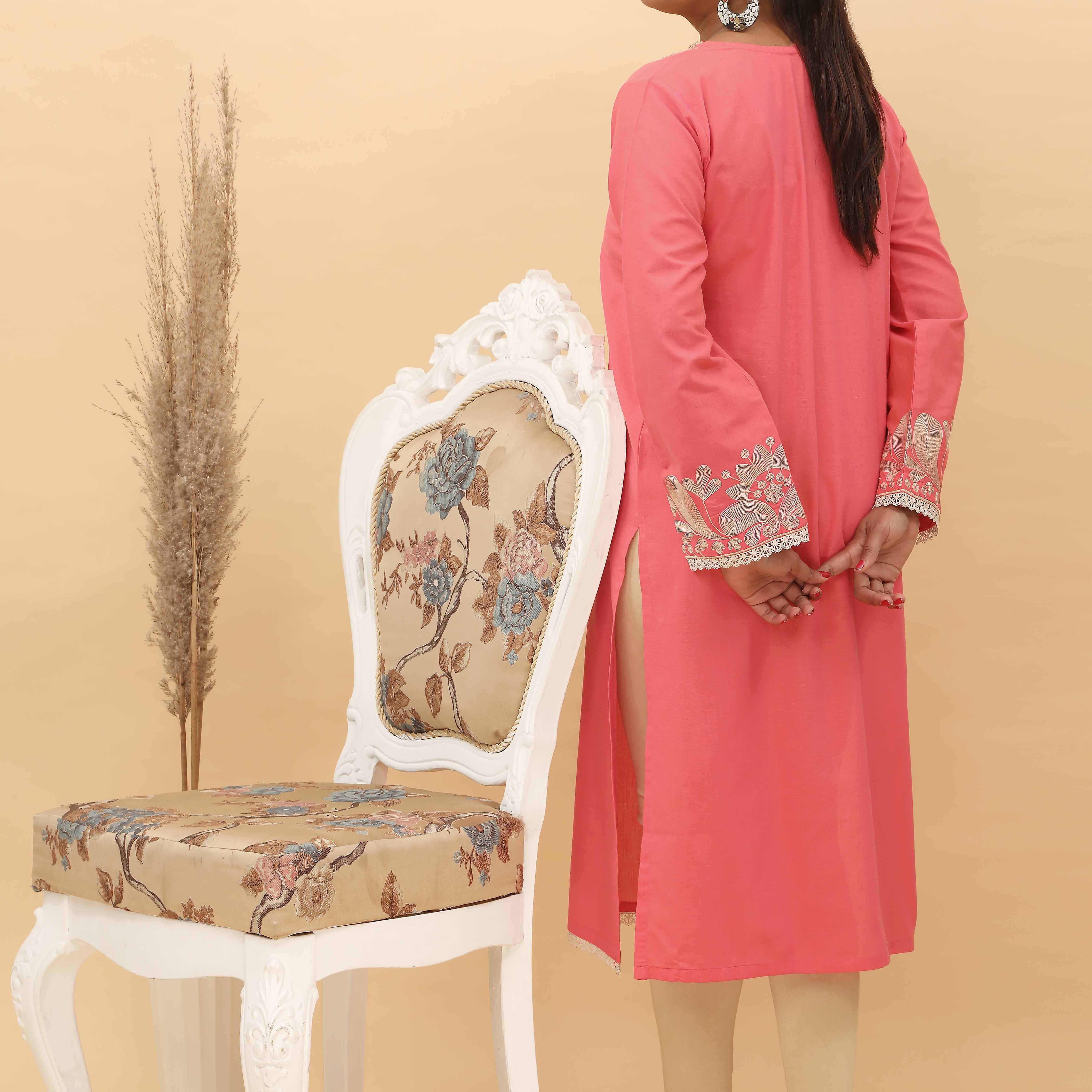 1PC- Embroidered Chambray Cotton Shirt PS5091 - Image 3