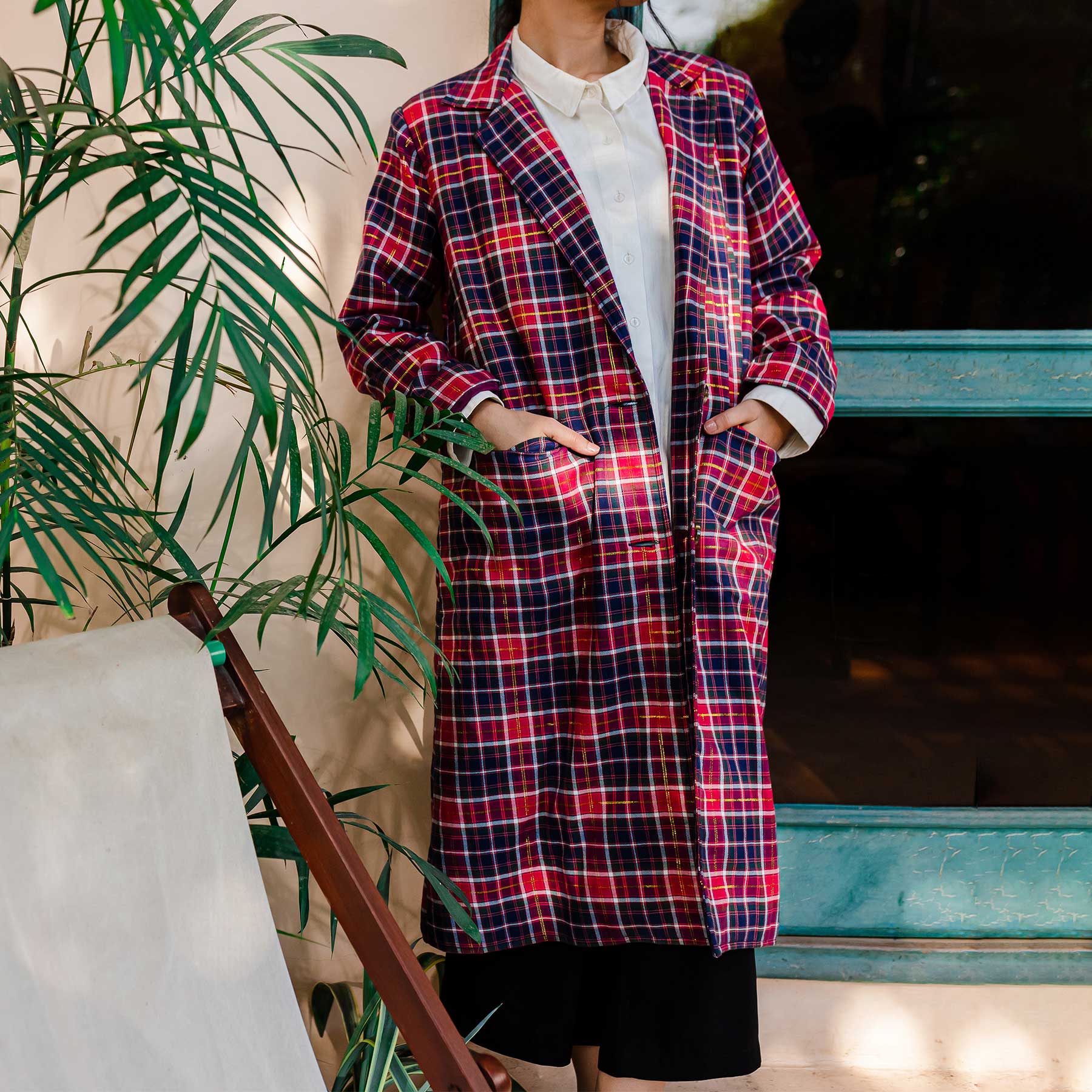 Flannel Checkered Long Coat PW3167