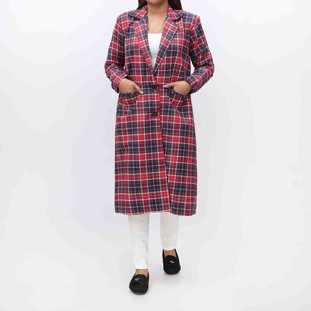 Flannel Checkered Long Coat PW3167 - Image 2