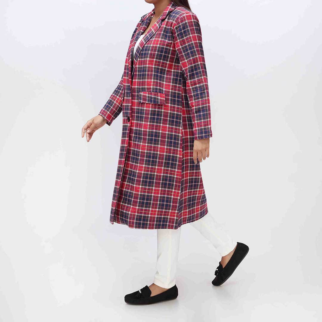 Flannel Checkered Long Coat PW3167 - Image 3