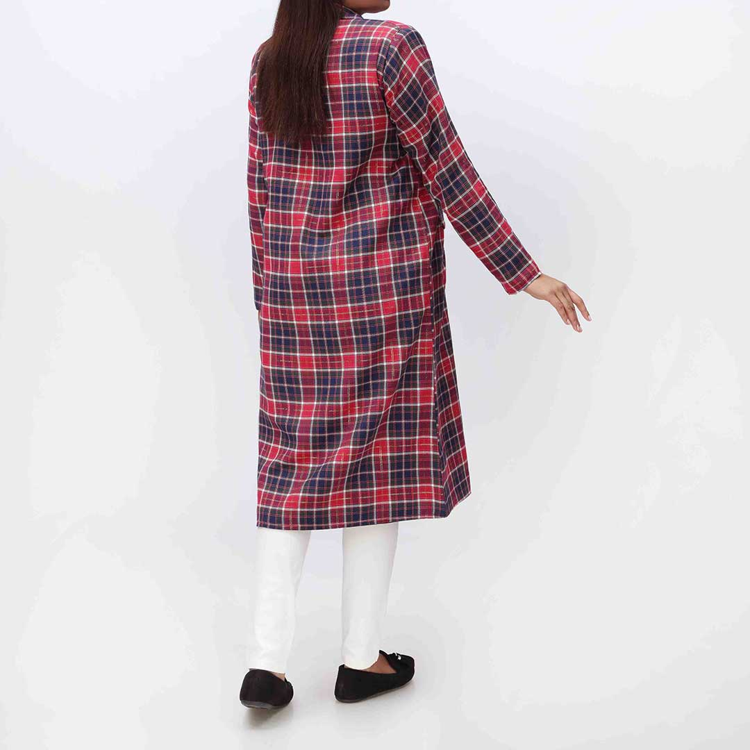 Flannel Checkered Long Coat PW3167 - Image 4
