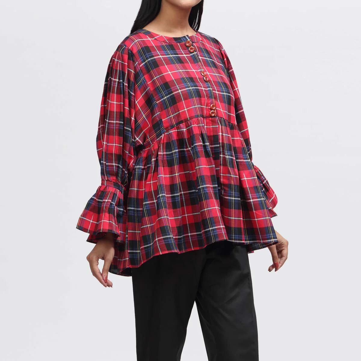 1PC- Flannel Checkered Top PW3216 - Image 2