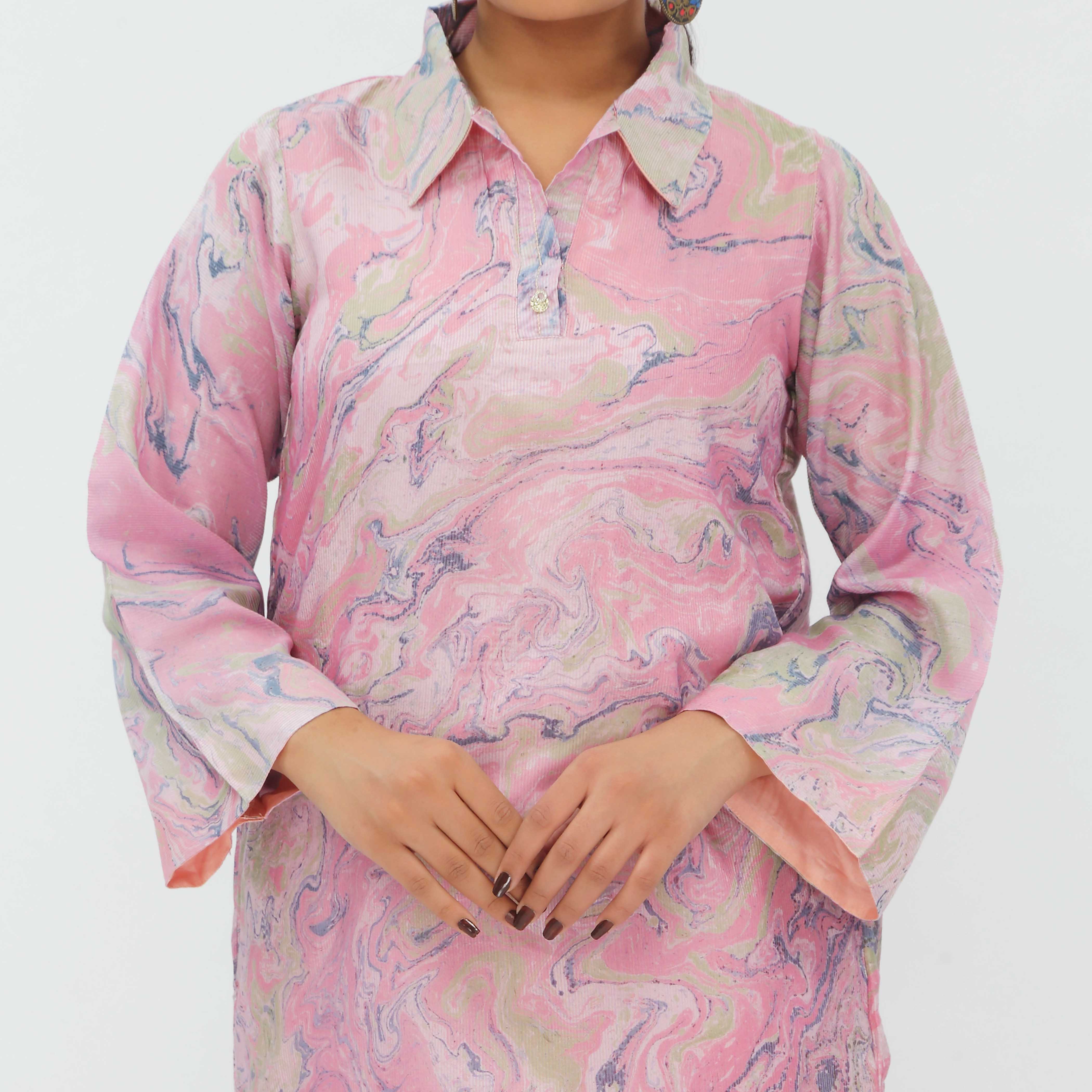 1PC- Hand Painted Khadi Net Shirt PS5360 - Image 2