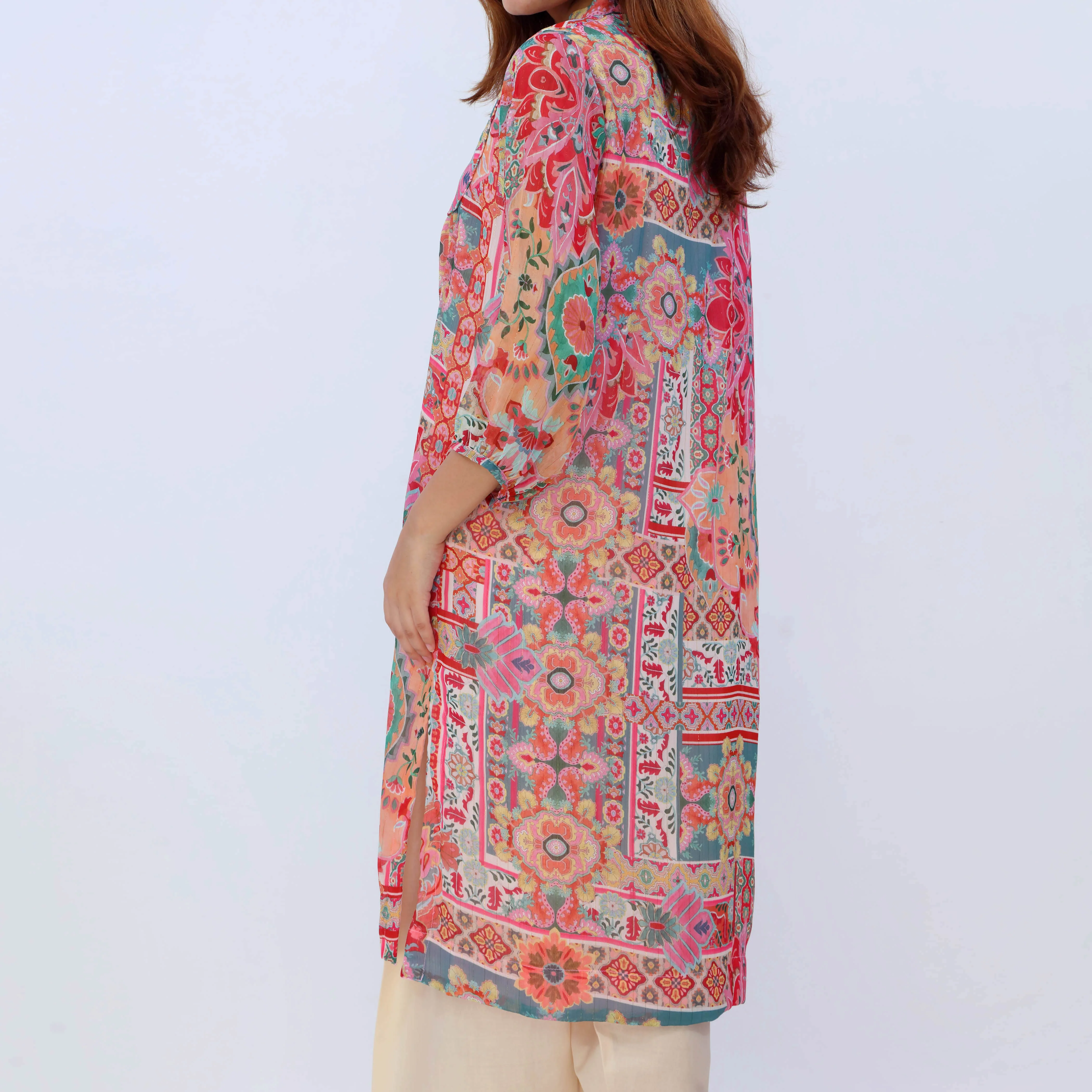 1PC- Printed Chiffon Zari Shirt PW5010 - Image 5