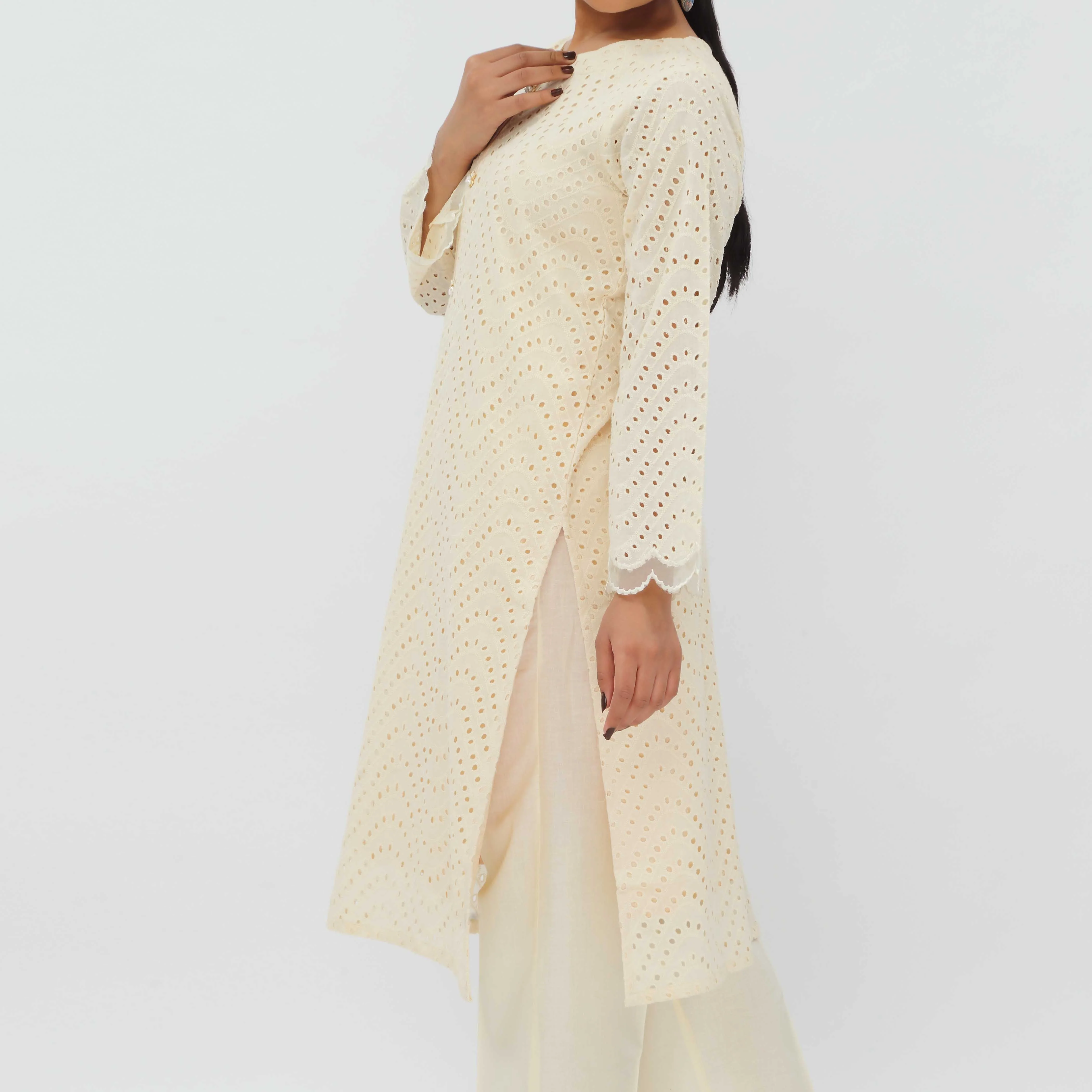 1PC- Schiffli Chikankari Lawn Shirt PS5284 - Image 4