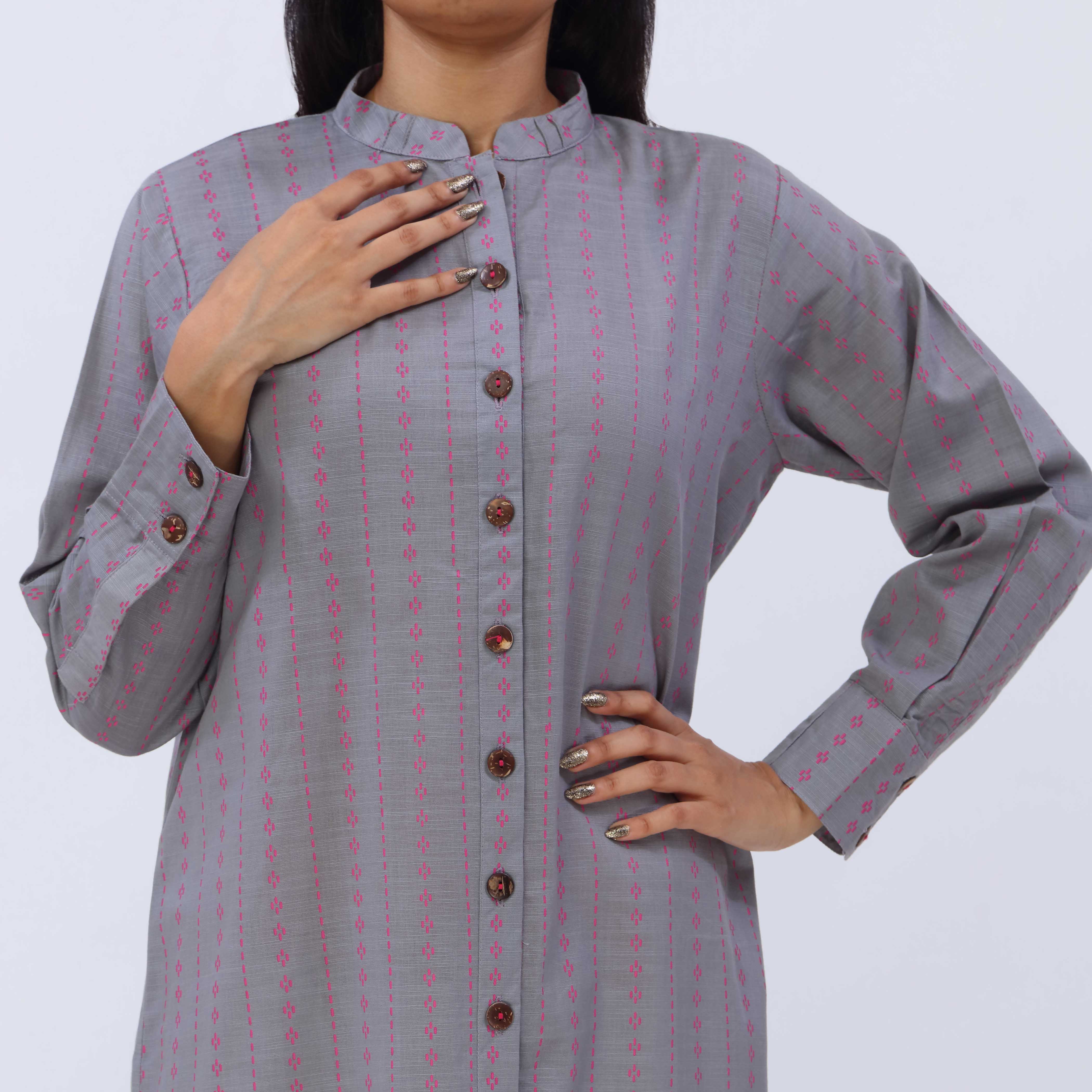 1PC- Slub Khaddar Printed Shirt PW5001 - Image 3