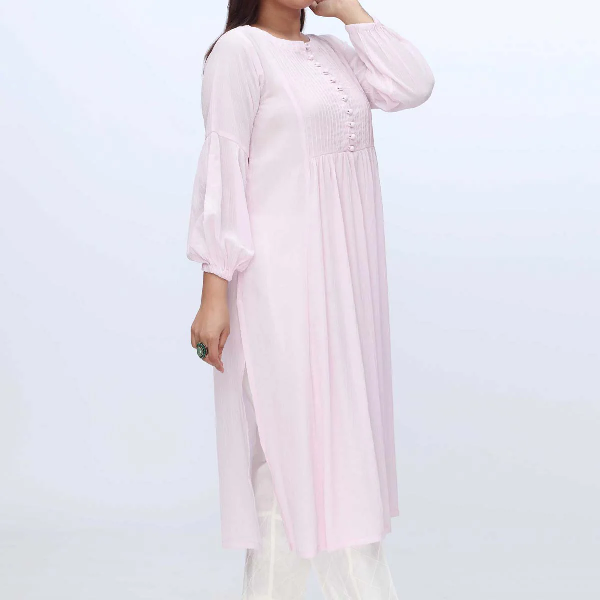 1PC-Solid Crinkle Chiffon Shirt PW3177 - Image 2