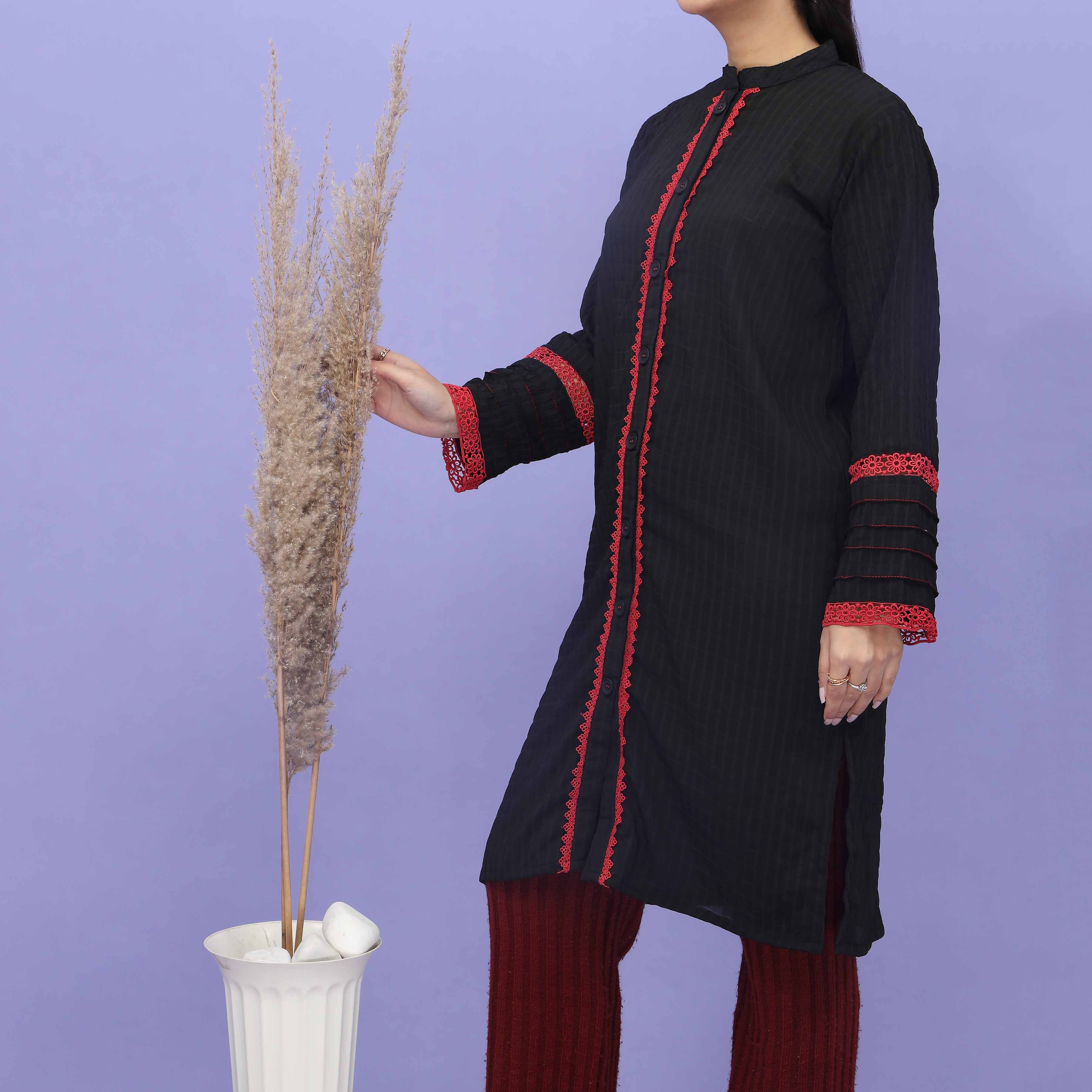 1PC- Solid Crinkle Cotton Shirt PS4954 - Image 2