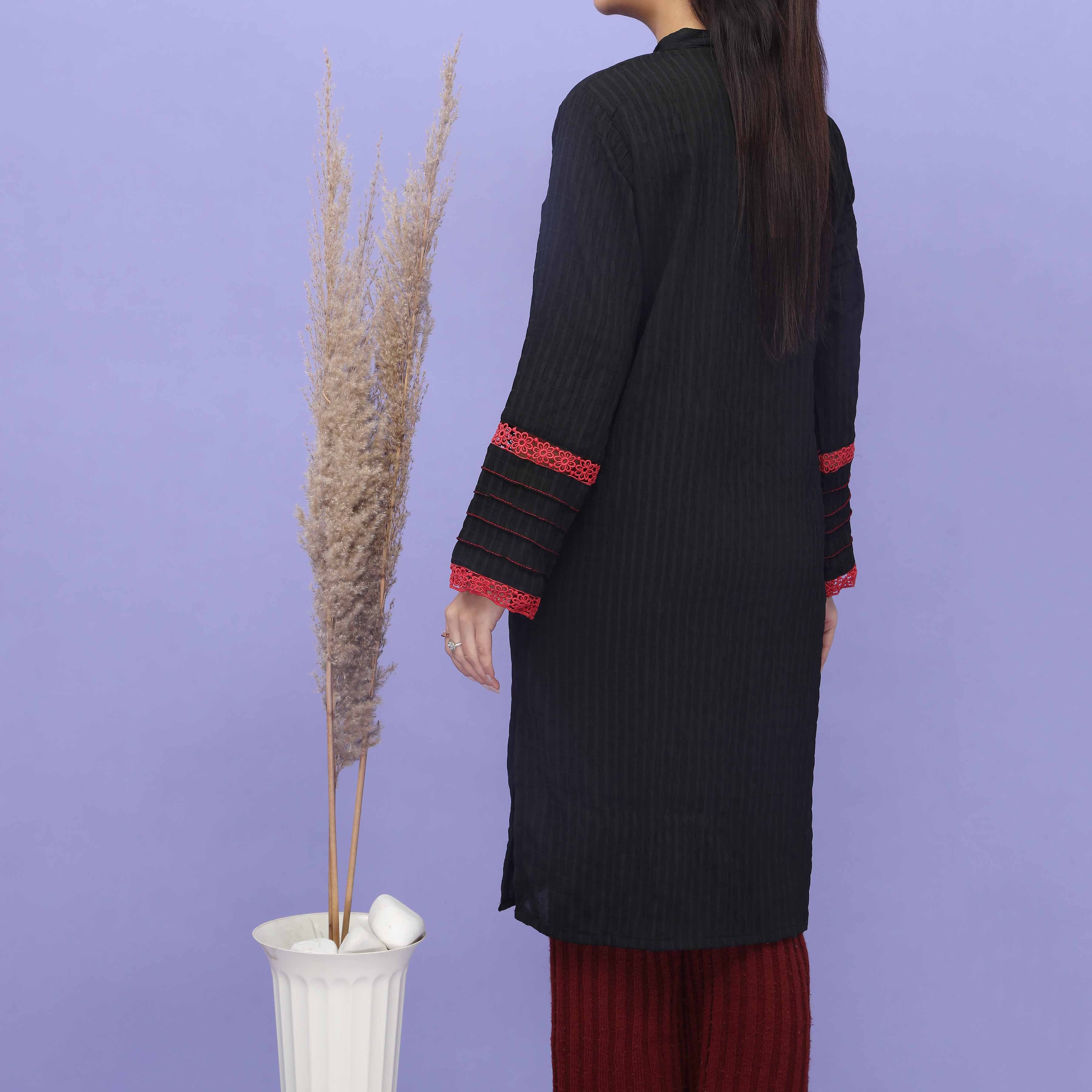 1PC- Solid Crinkle Cotton Shirt PS4954 - Image 3