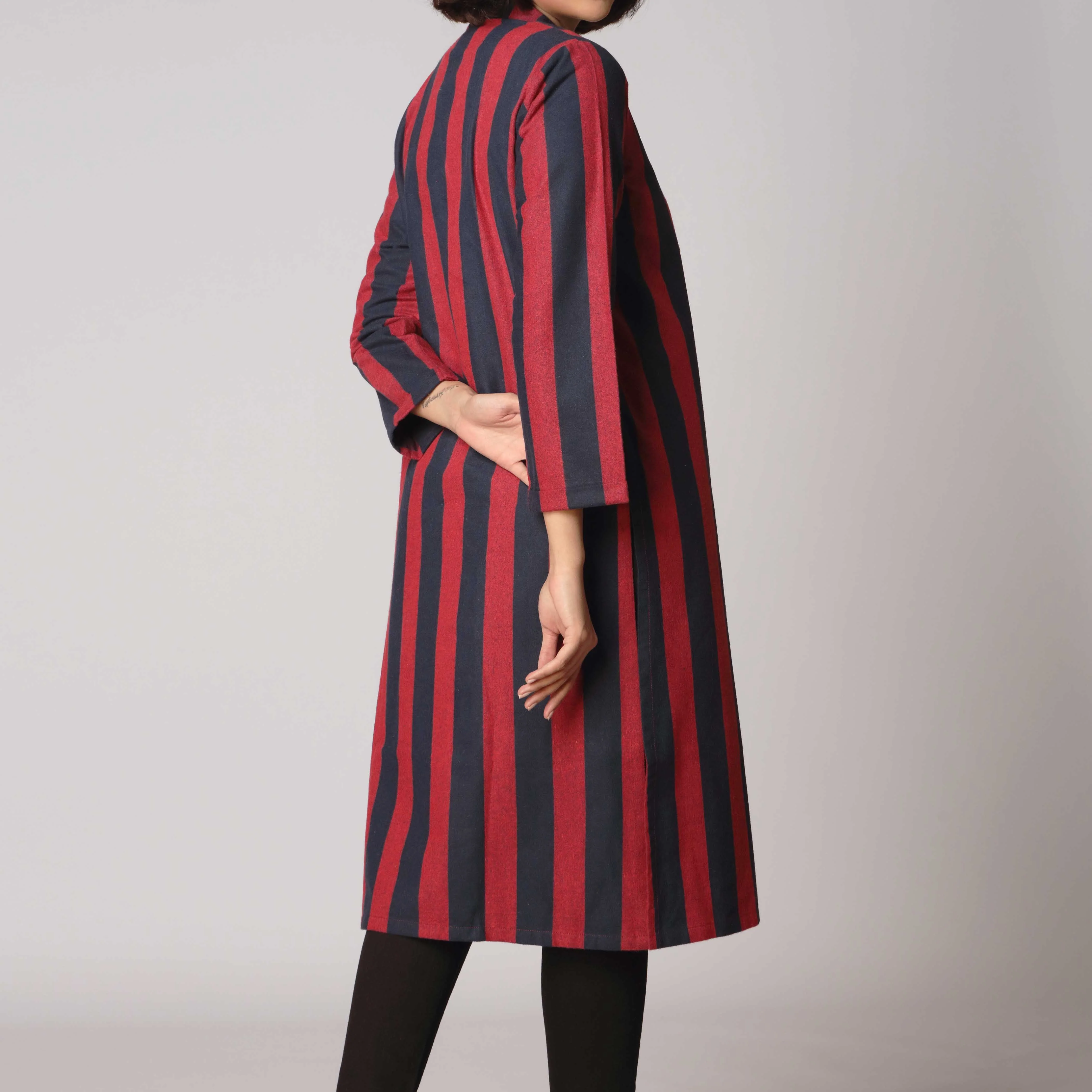 1PC- Stripe Over Coat PW2290 - Image 3