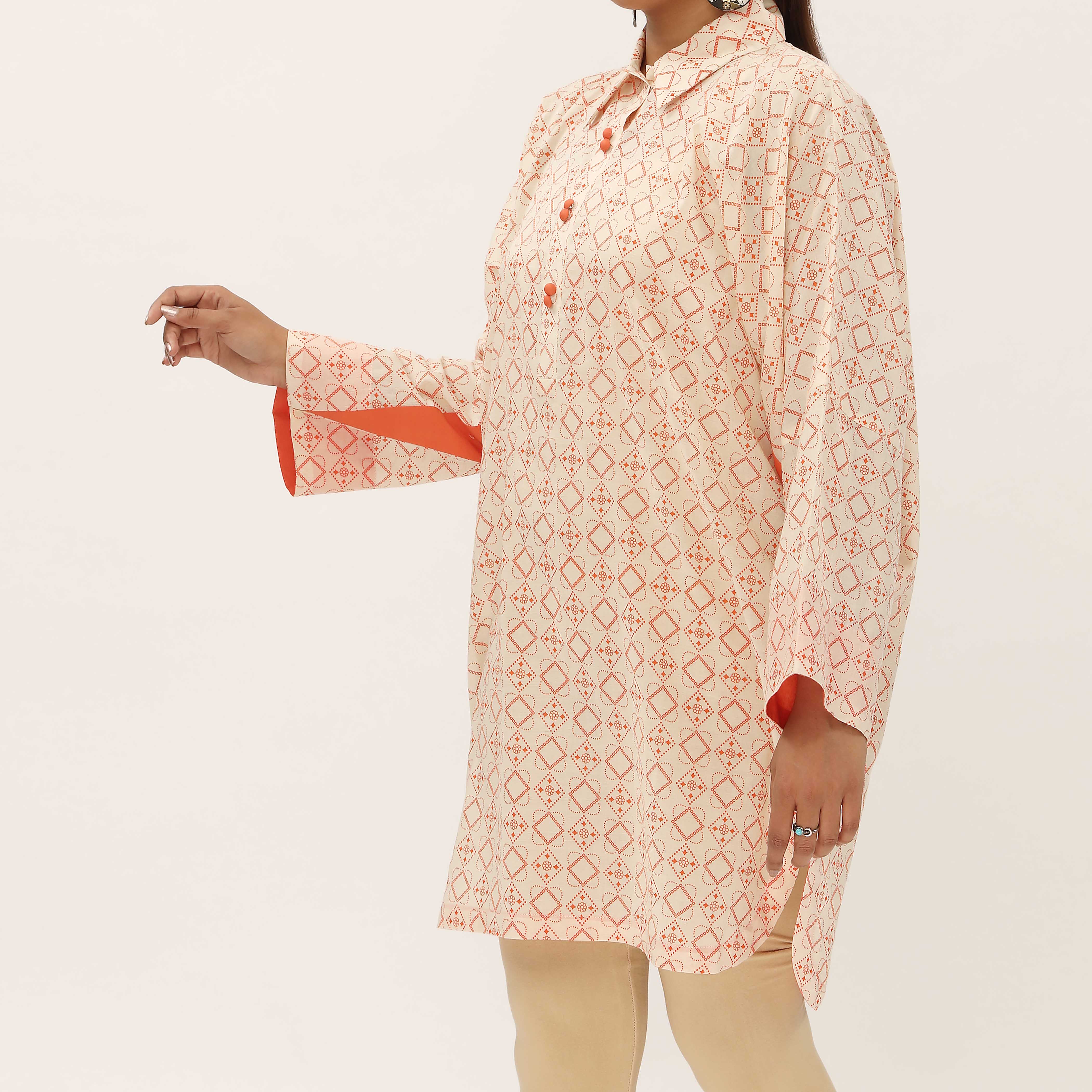 1PC- Unstitched Screen Printed Cotton Shirt US5297 - Image 3