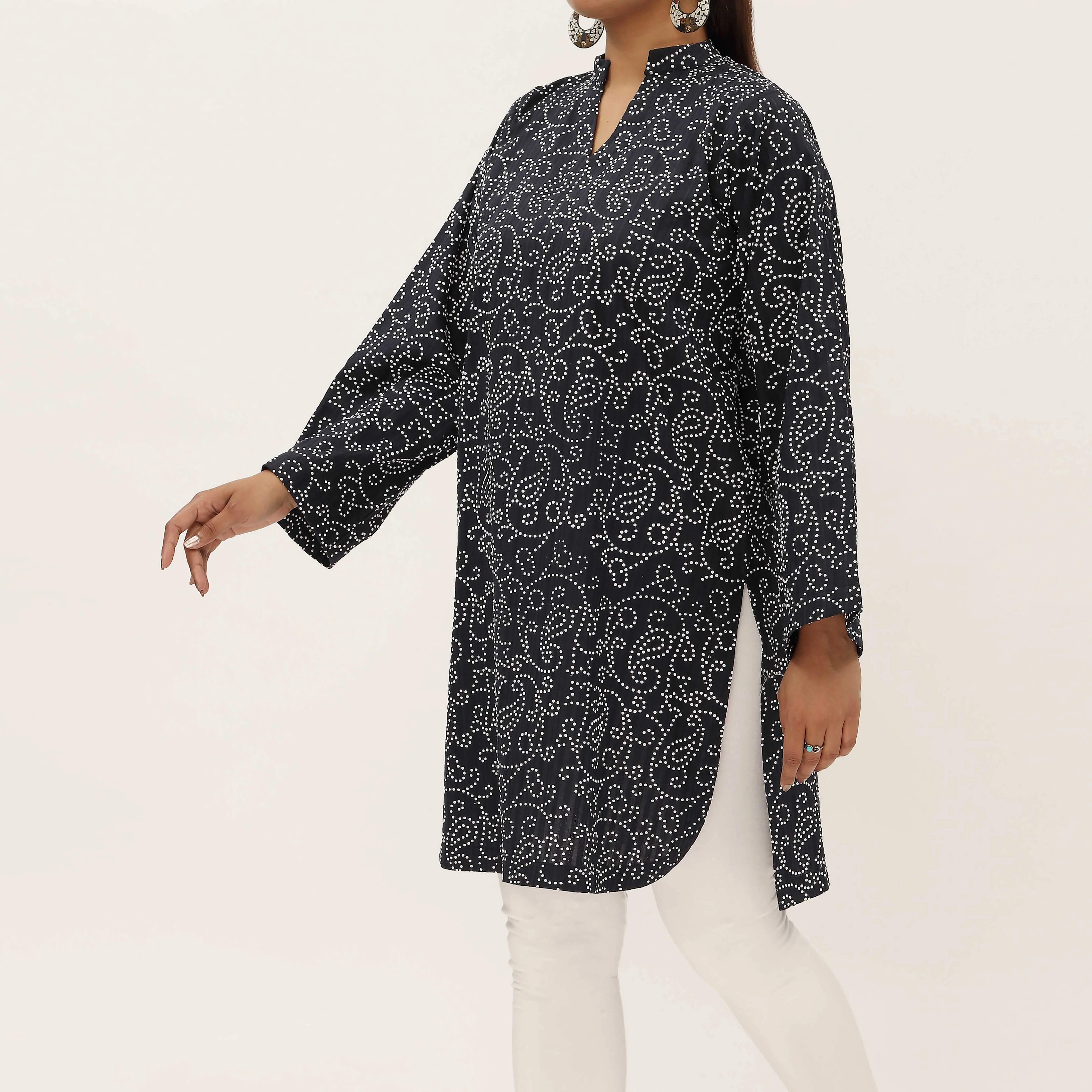1PC- Unstitched Screen Printed Cotton Shirt US5322 - Image 2