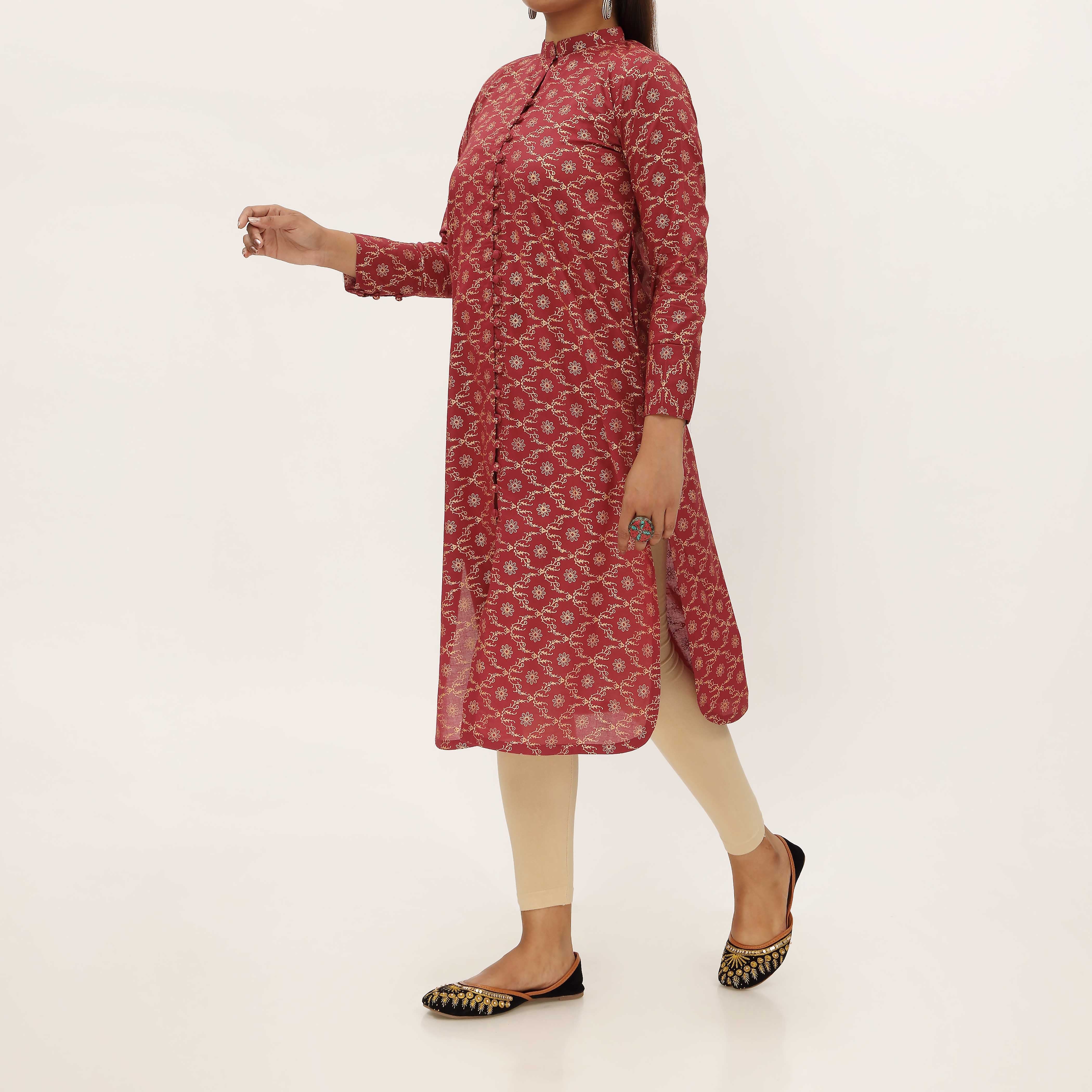 1PC- Unstitched Screen Printed Cotton Shirt US5333 - Image 2