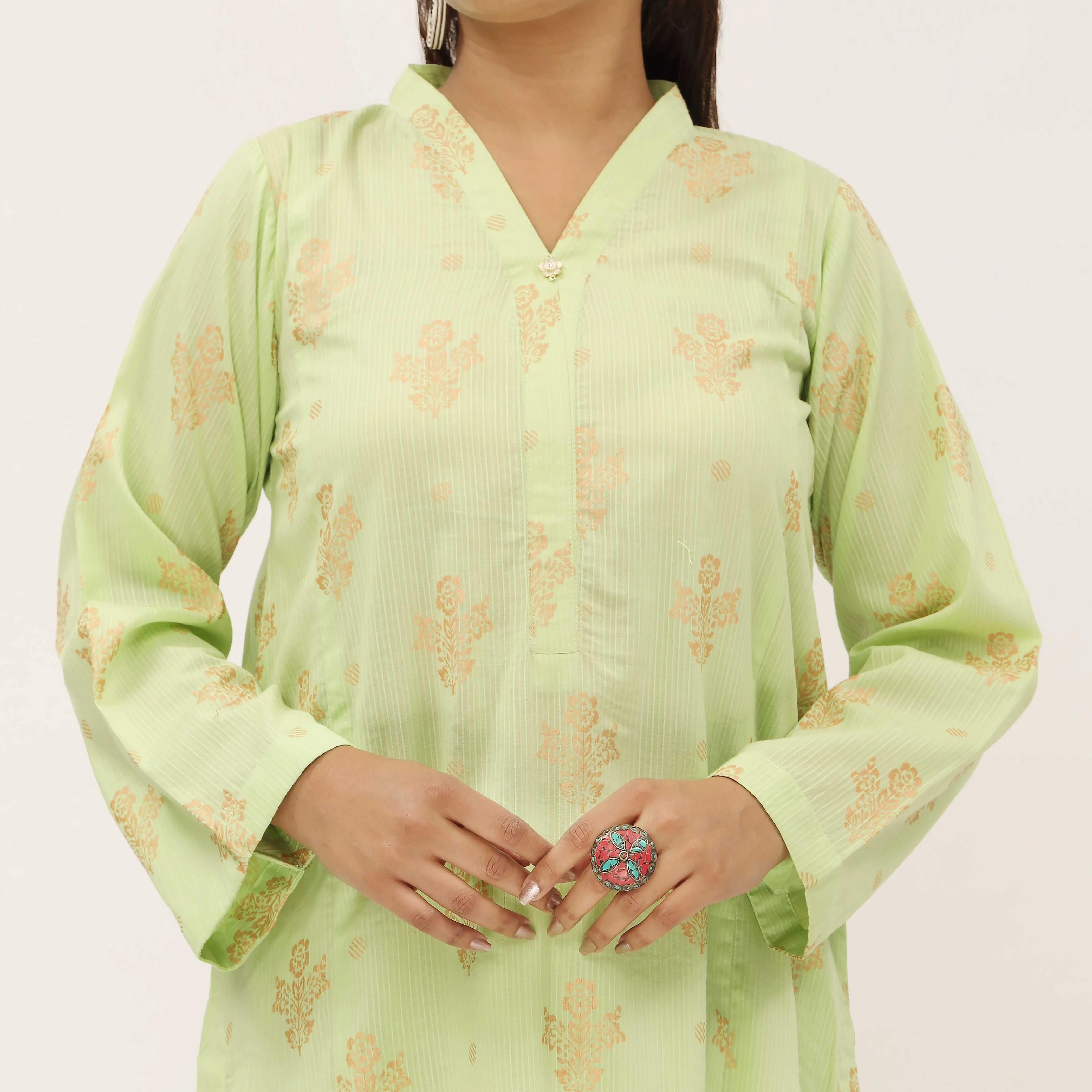 1PC- Unstitched Screen Printed Cotton Shirt US5337 - Image 2