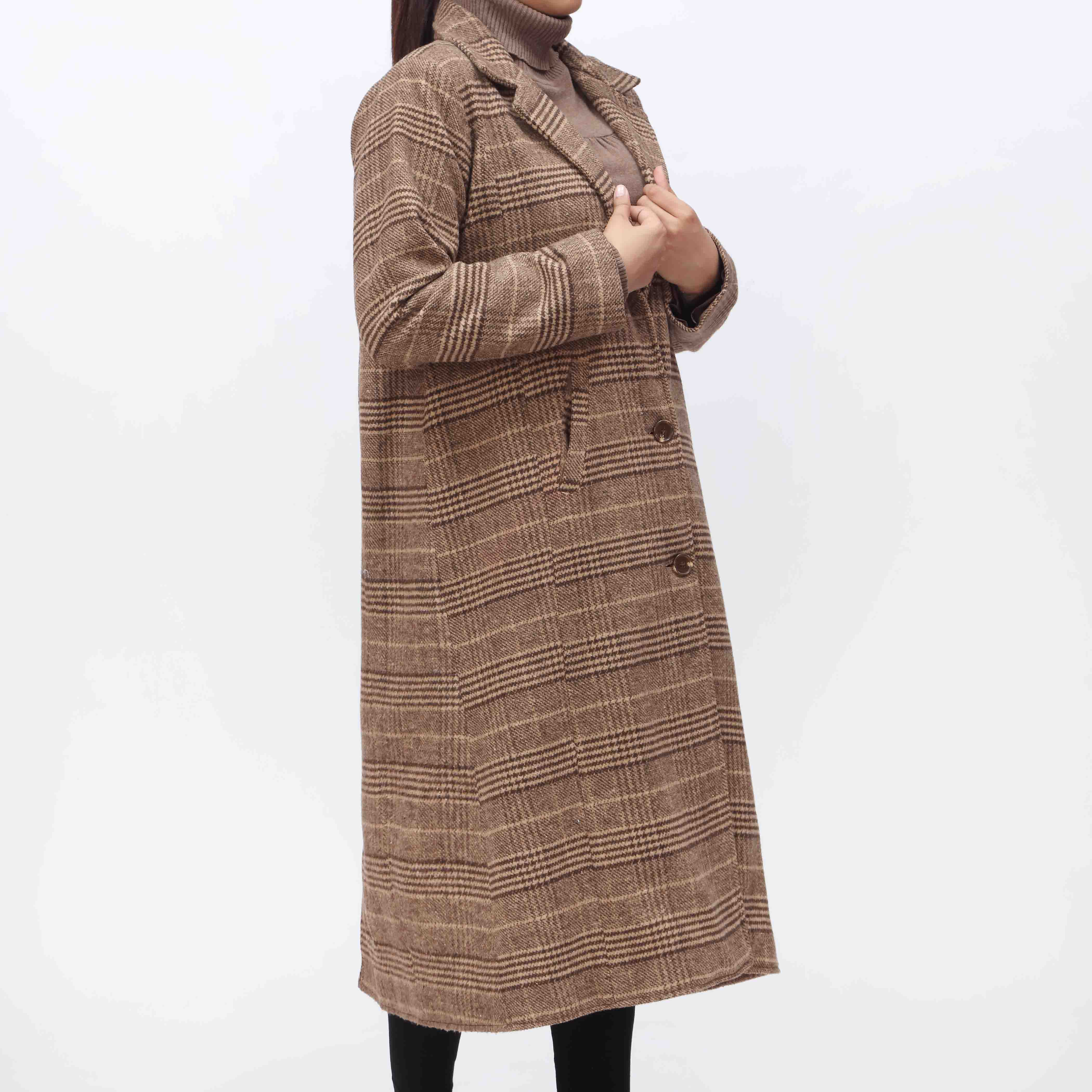 1PC- Woolen Checkered Coat PW3064 - Image 2