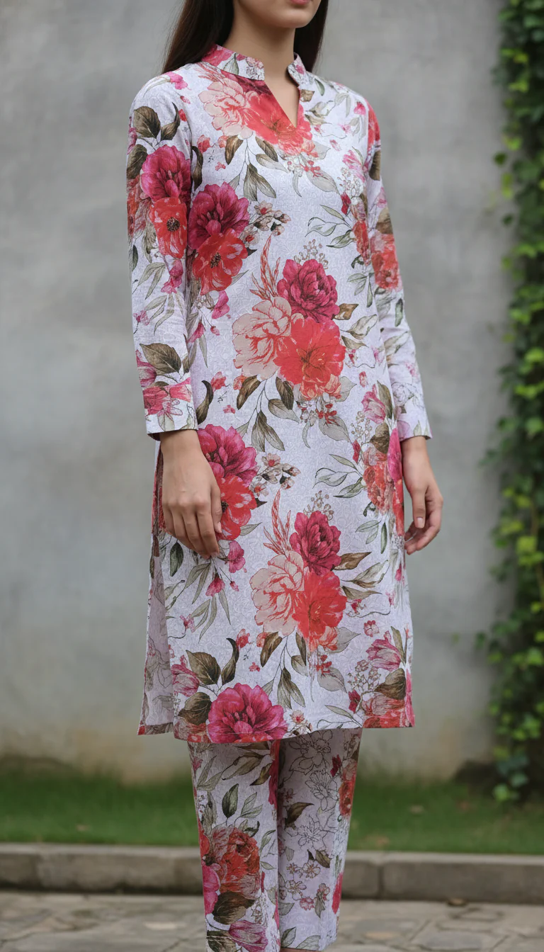 2 PC Digital Printed Cotton Cambric Suit PW5152