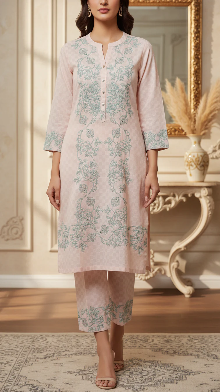 2 PC Digital Printed Slub Khaddar Suit PW5340 - Image 2