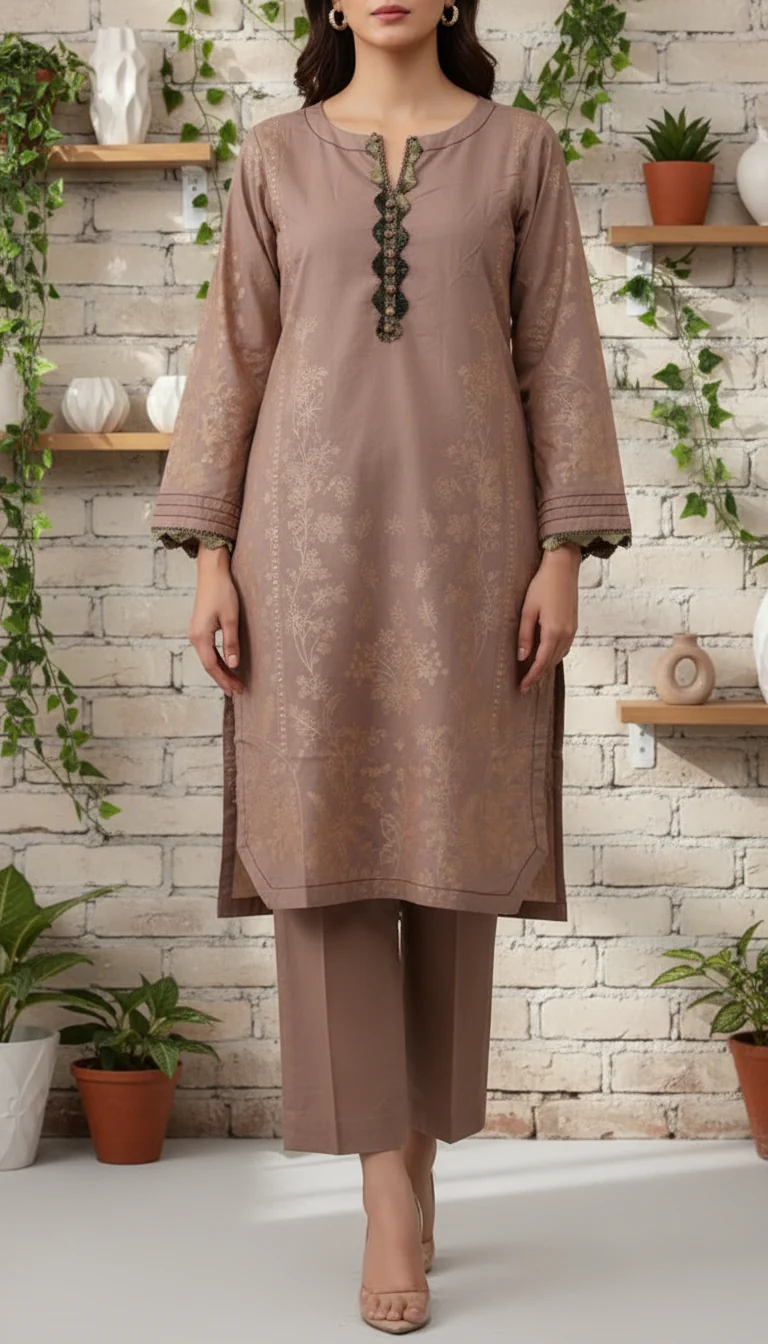 2 PC Printed Cotton Cambric Suit PS6072 - Image 2