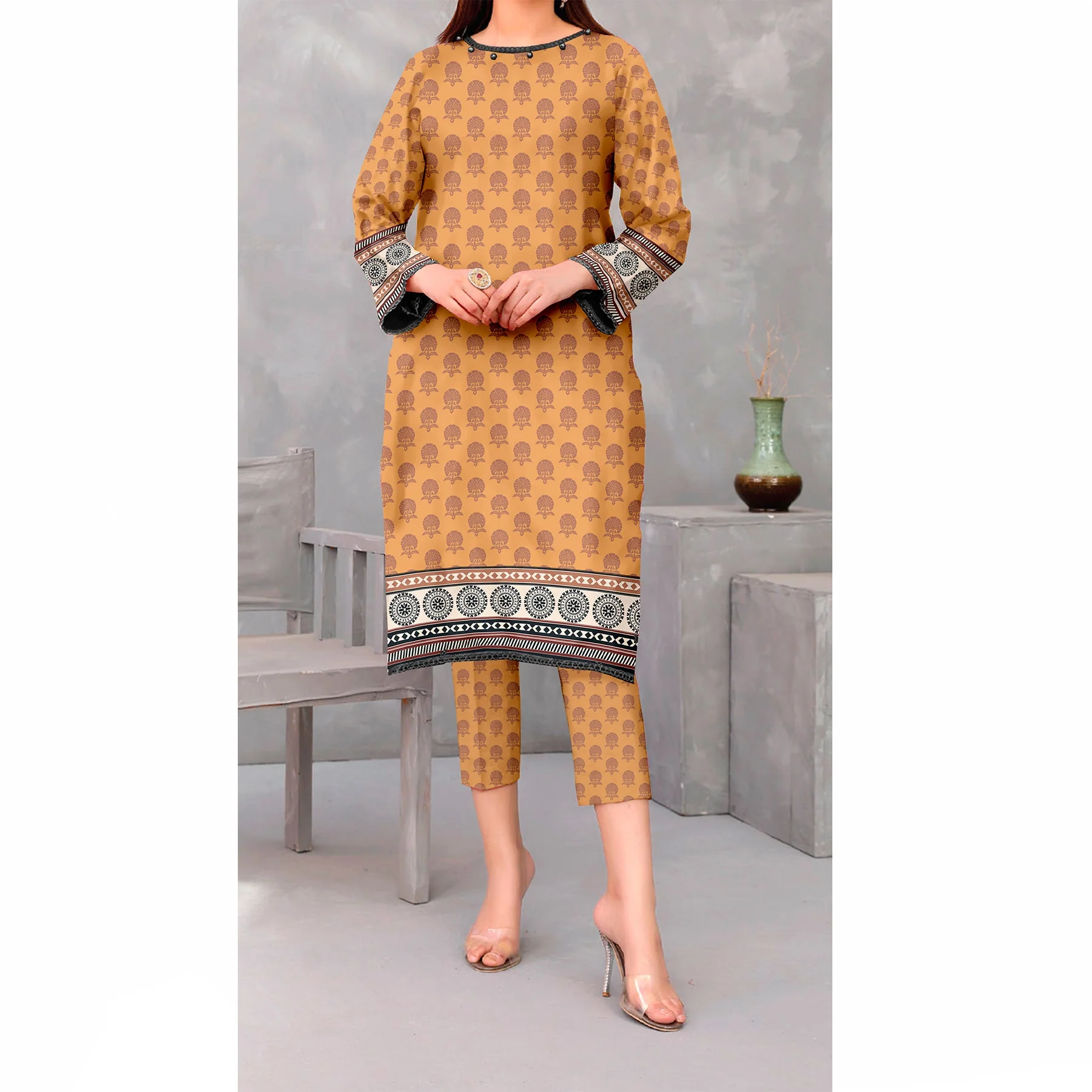 2 PC Printed Slub Khaddar Suit UW5028 - Image 2