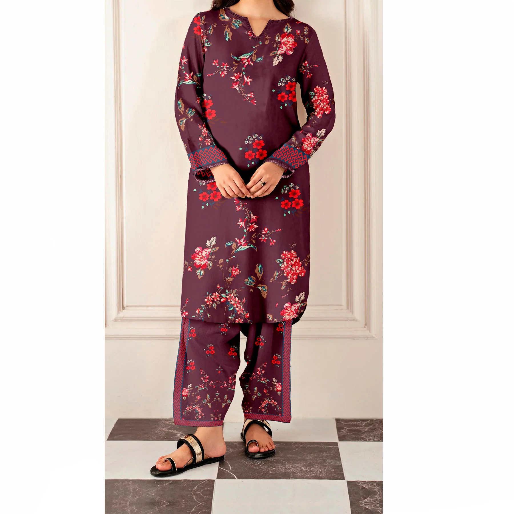 2 PC Printed Slub Khaddar Suit UW5030 - Image 2