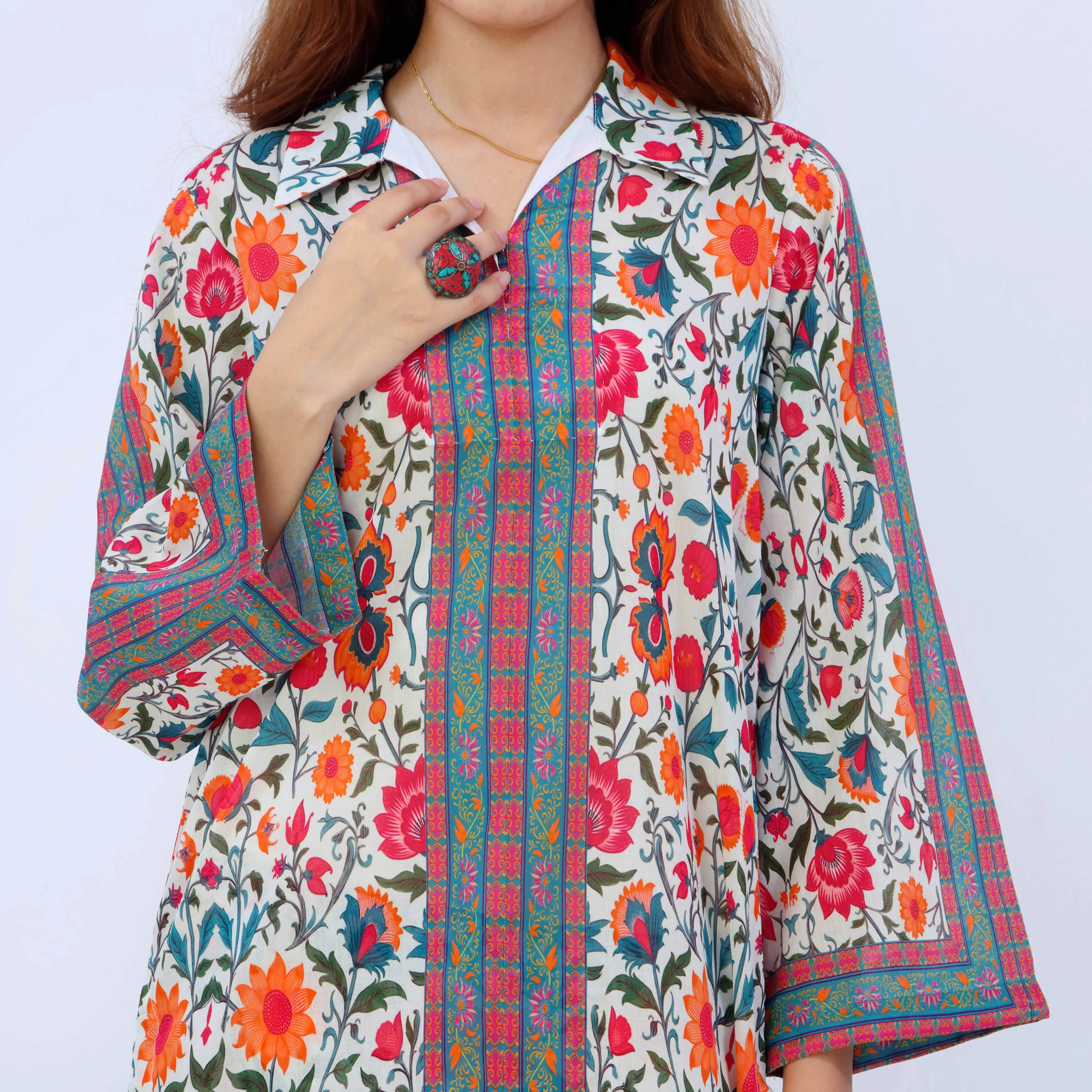 2PC- Digital Printed Cotton Cambric Co-Ord Set PS5452 - Image 2