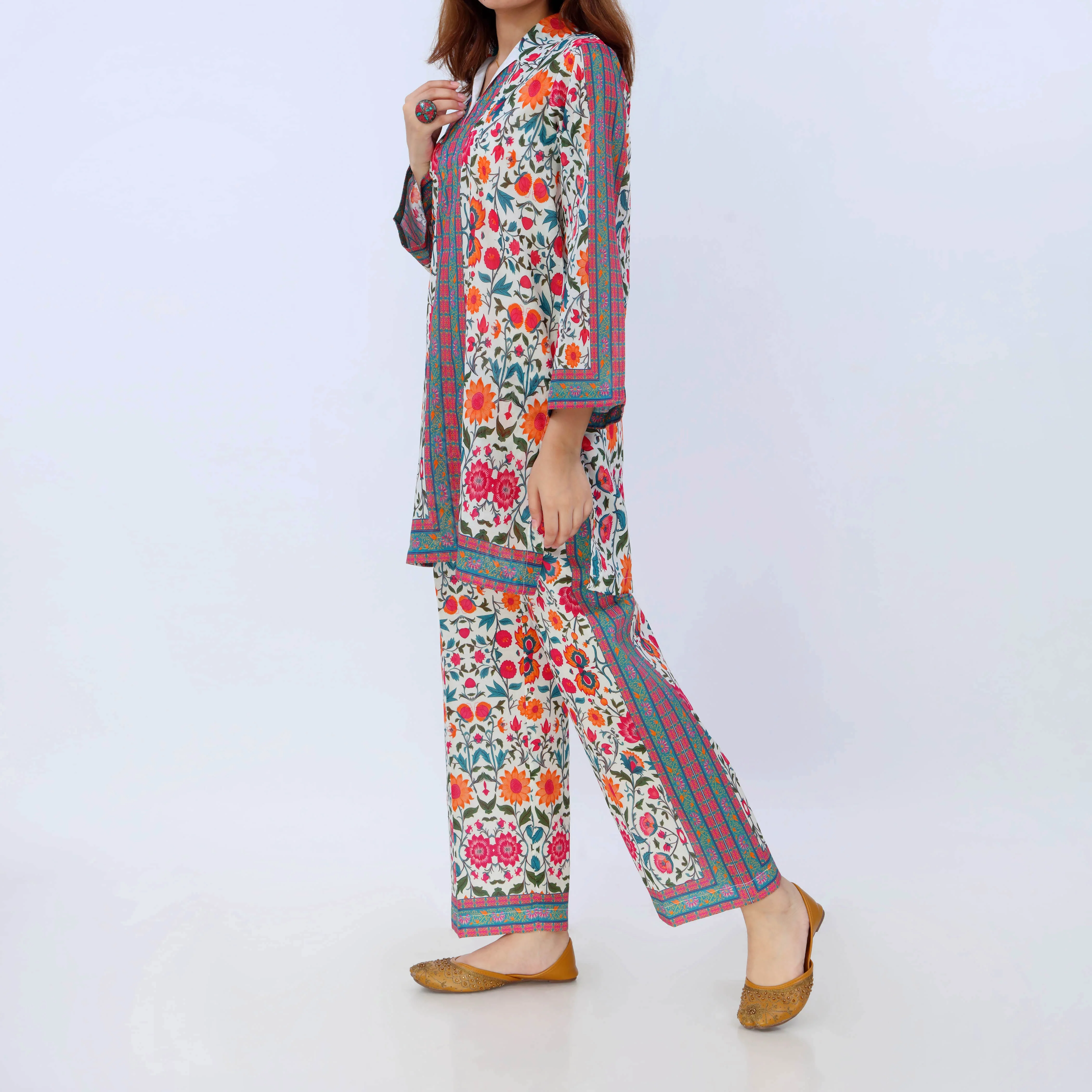 2PC- Digital Printed Cotton Cambric Co-Ord Set PS5452 - Image 3
