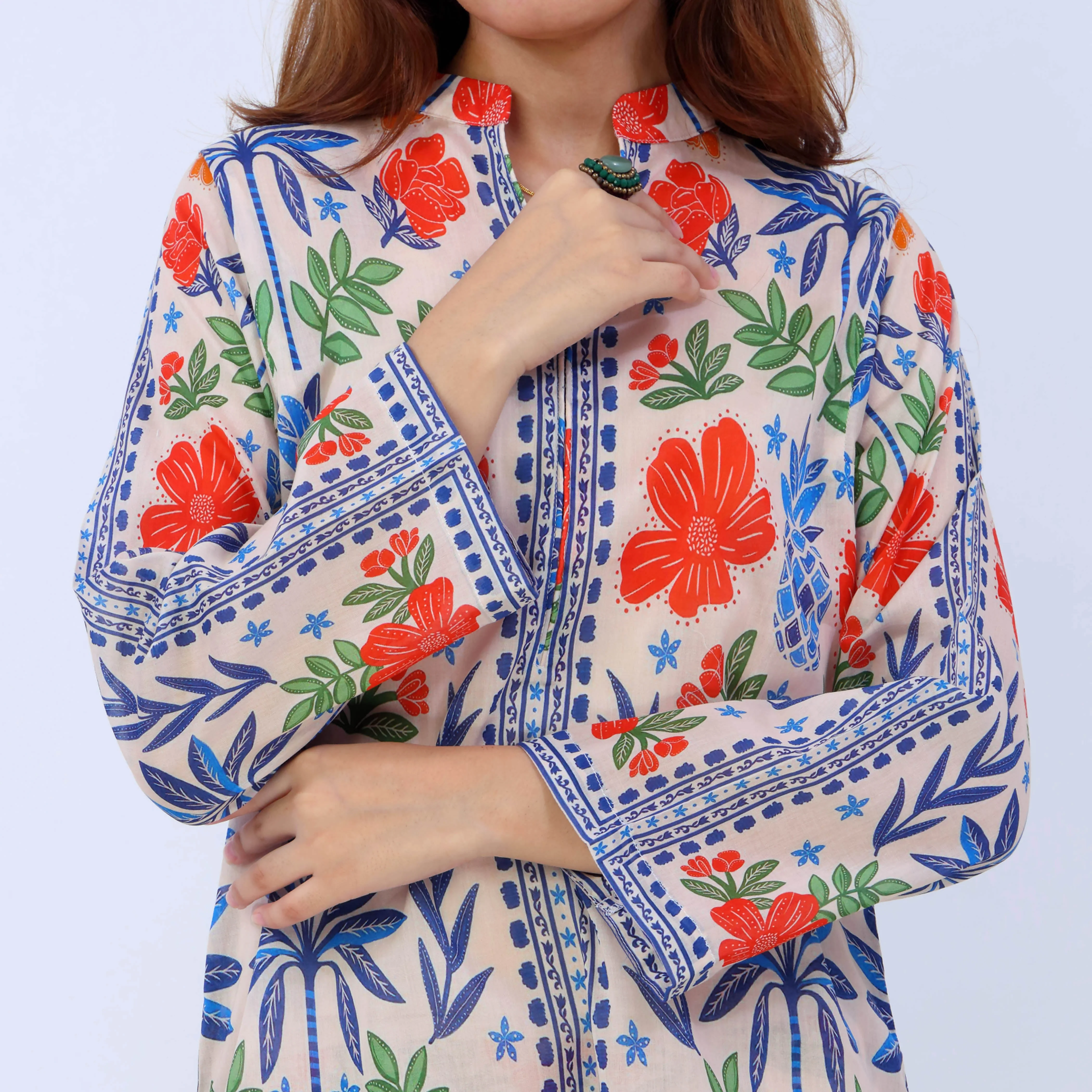 2PC- Digital Printed Cotton Cambric Co-Ord Set PS5509 - Image 2