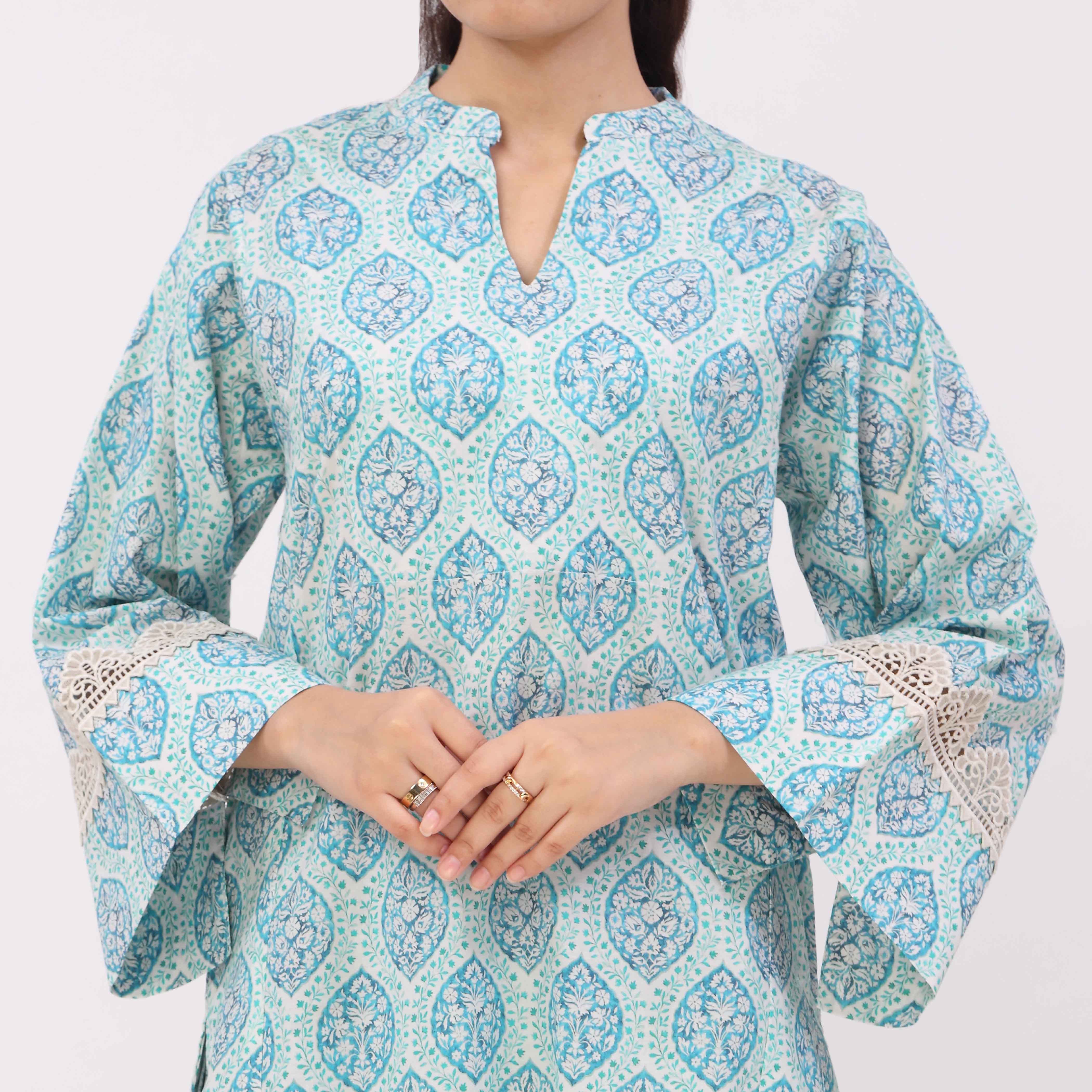 2PC Digital Printed Cotton Cambric Co-Ord Set PW5031 - Image 3