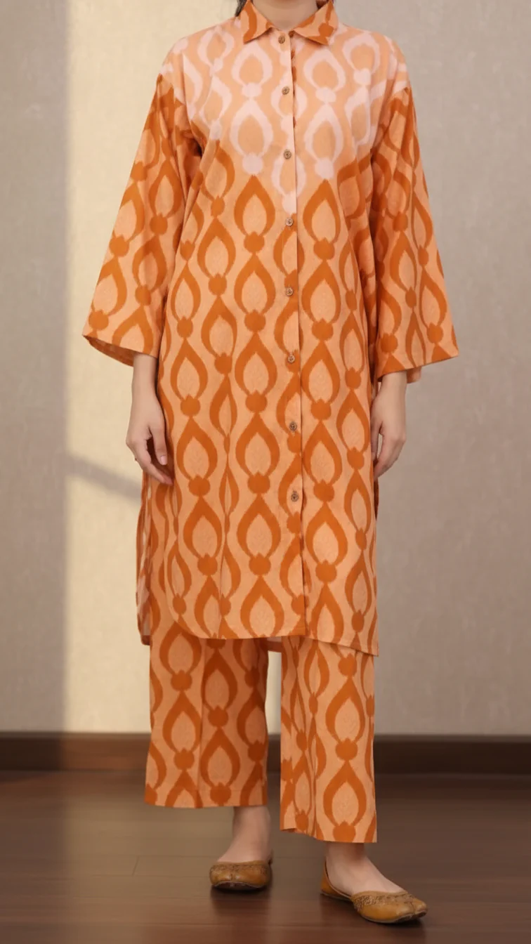 2PC Digital Printed Cotton Cambric Co-Ord Set PW5054