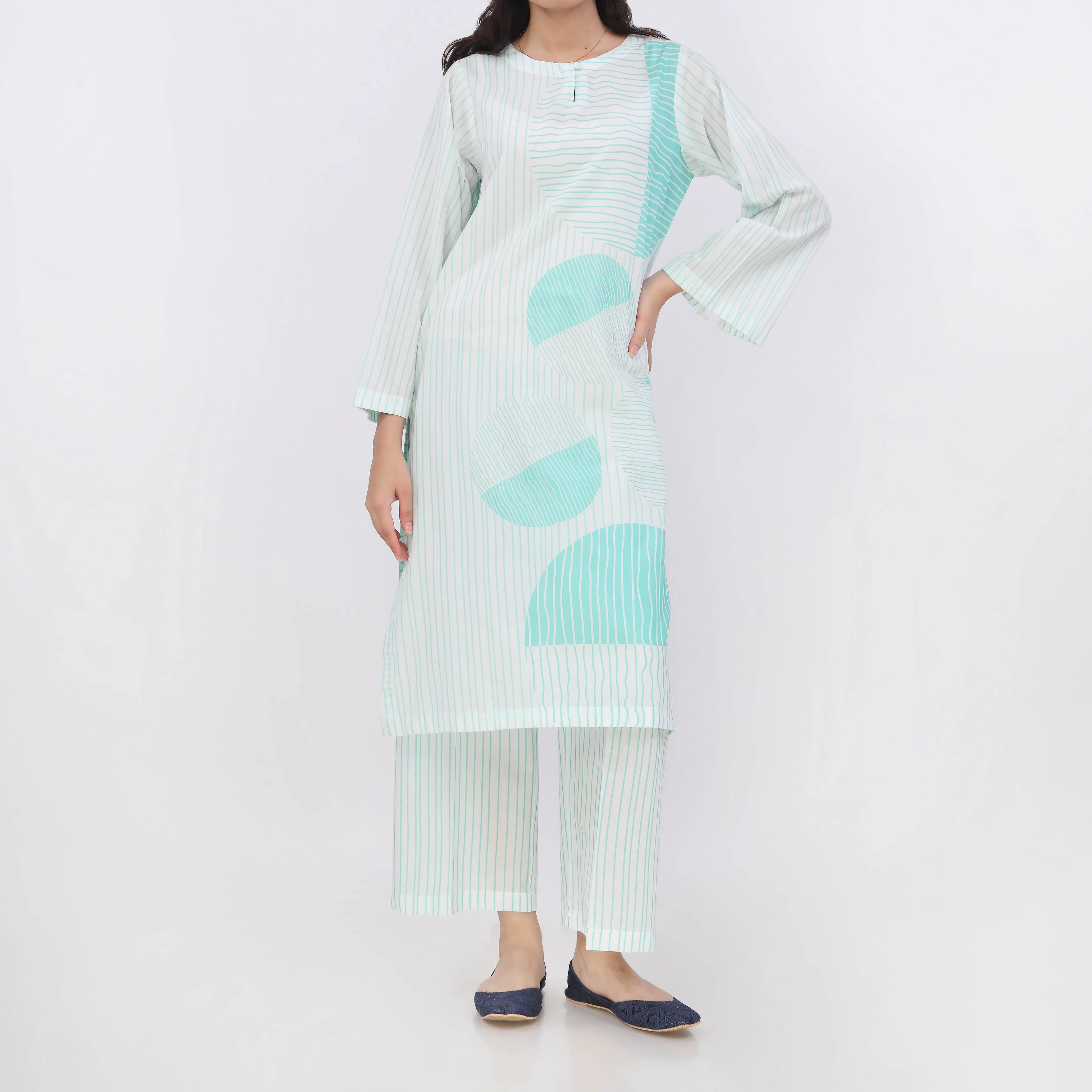 2PC- Digital Printed Cotton Cambric Co-Ord Set PW5064 - Image 2