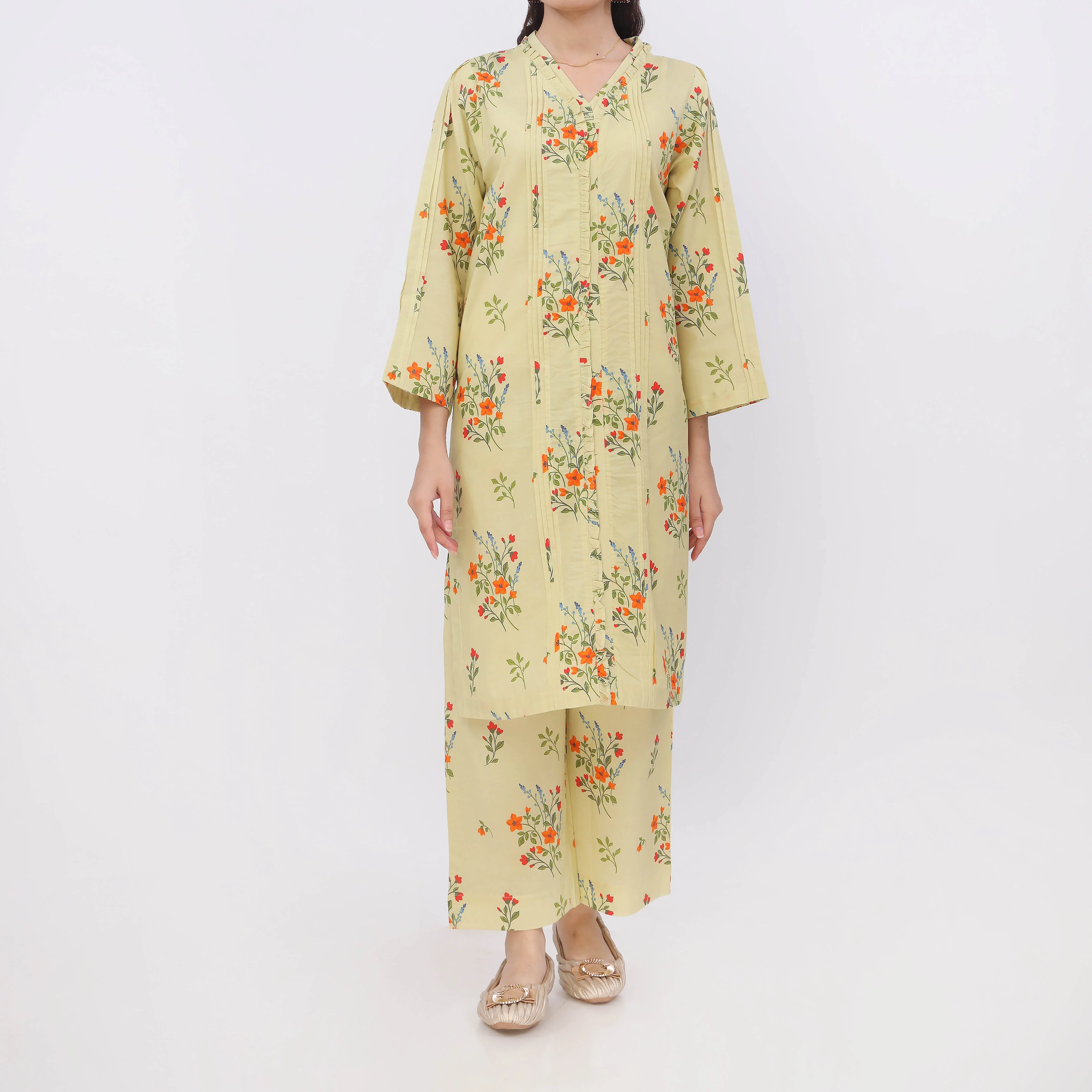 2PC- Digital Printed Cotton Cambric Co-Ord Set PW5067 - Image 2