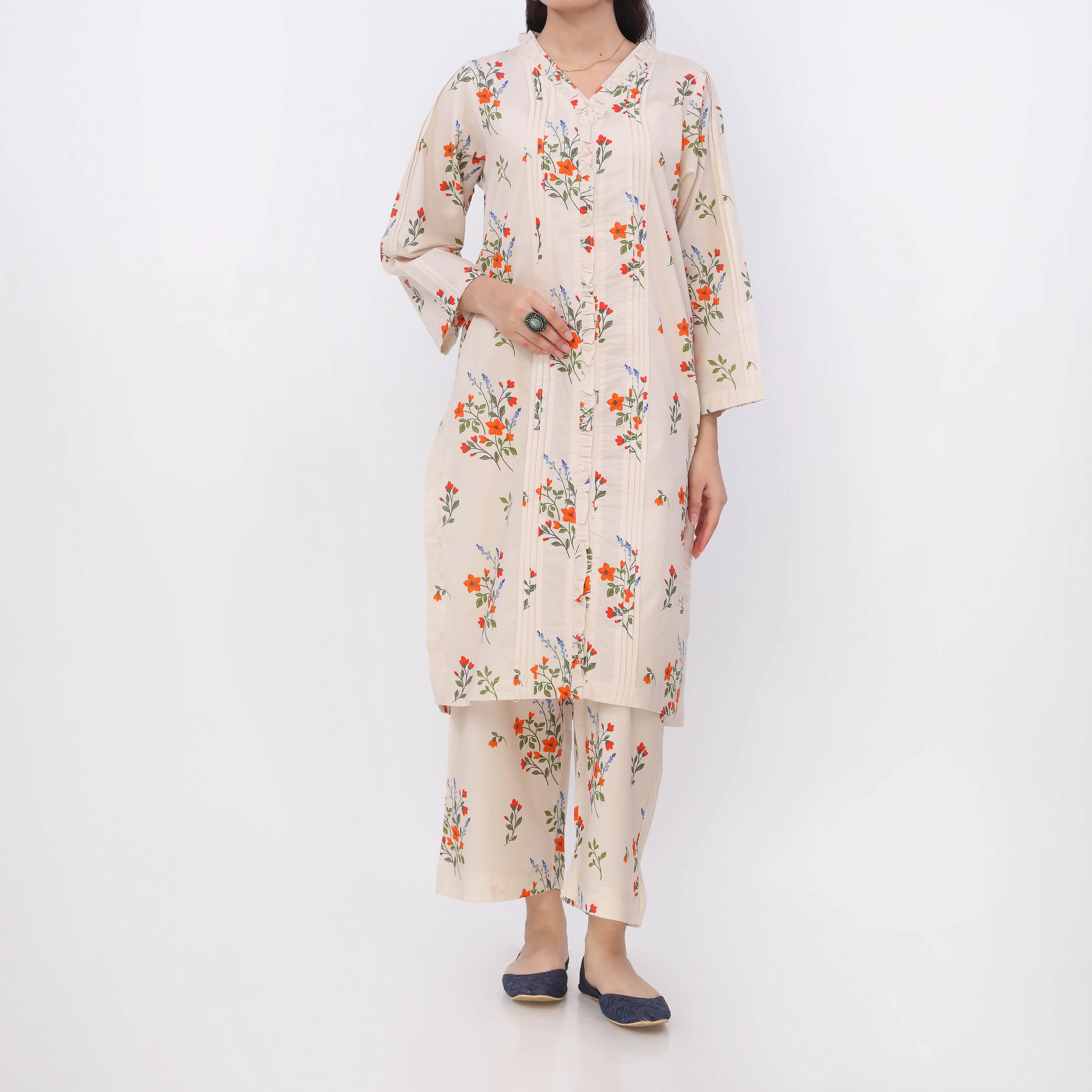 2PC- Digital Printed Cotton Cambric Co-Ord Set PW5068 - Image 2