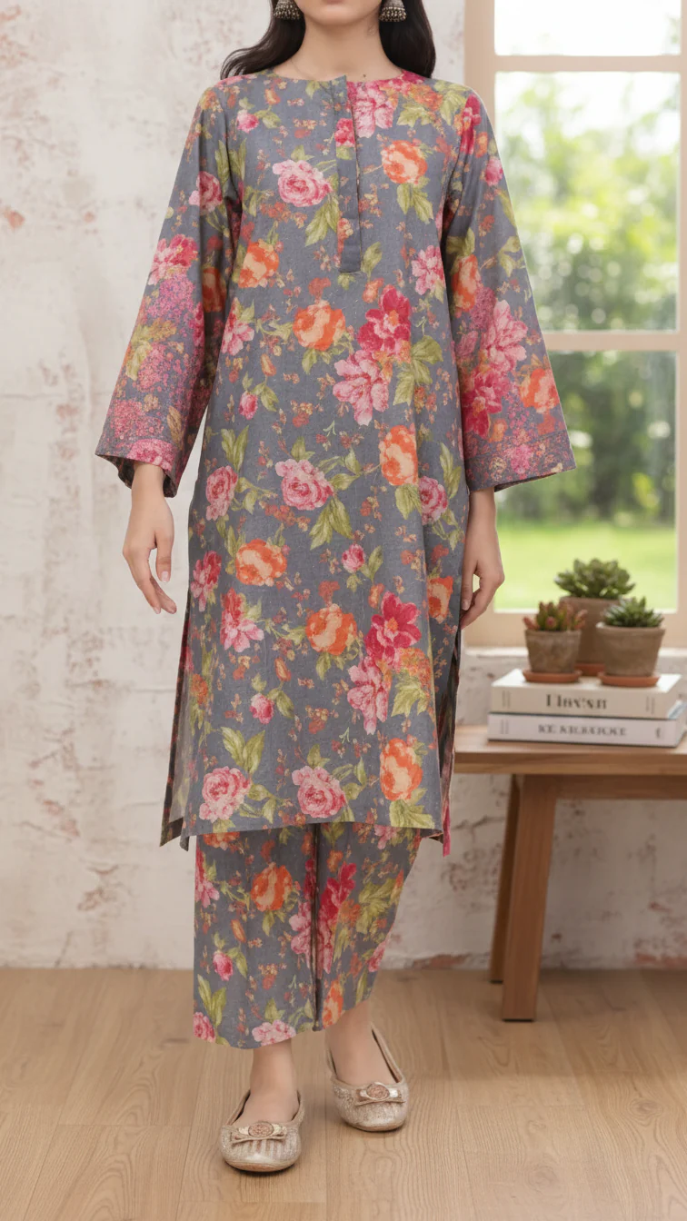 2PC- Digital Printed Cotton Cambric Co-Ord Set PW5069