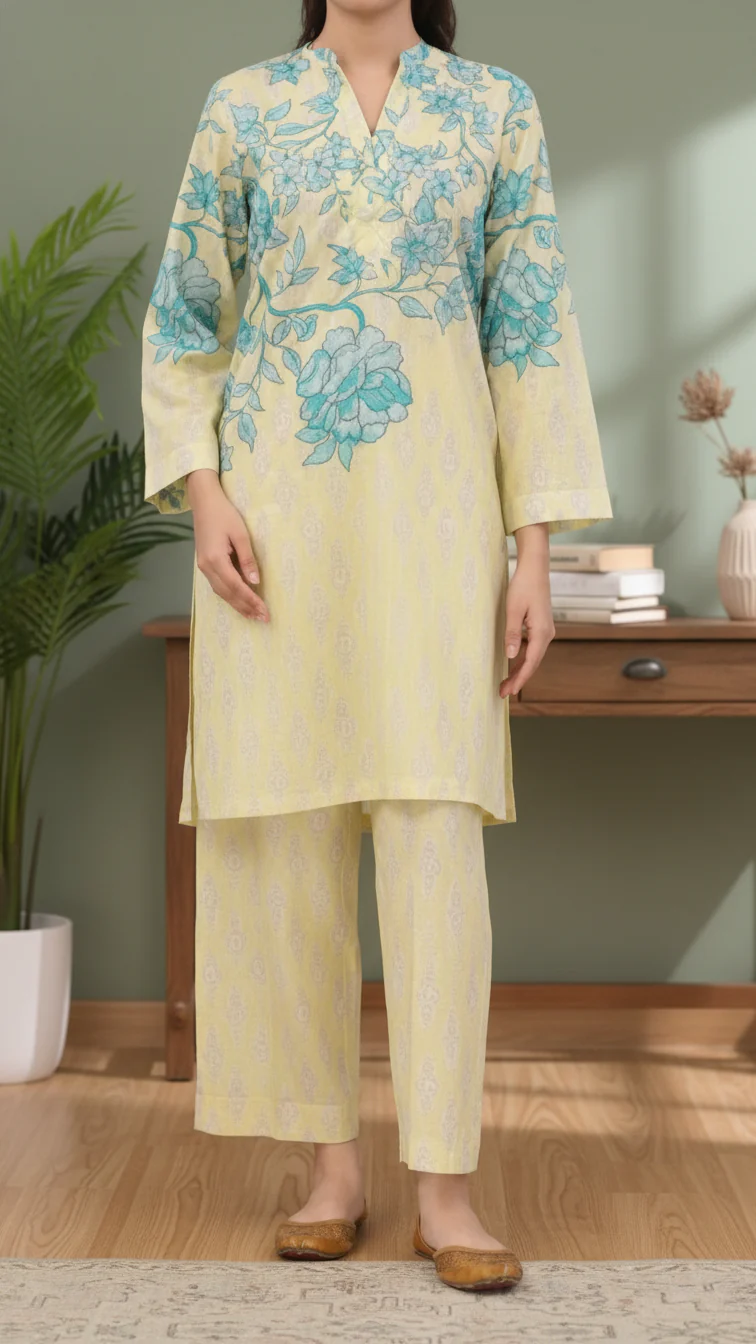 2PC Digital Printed Cotton Cambric Co-Ord Set PW5102