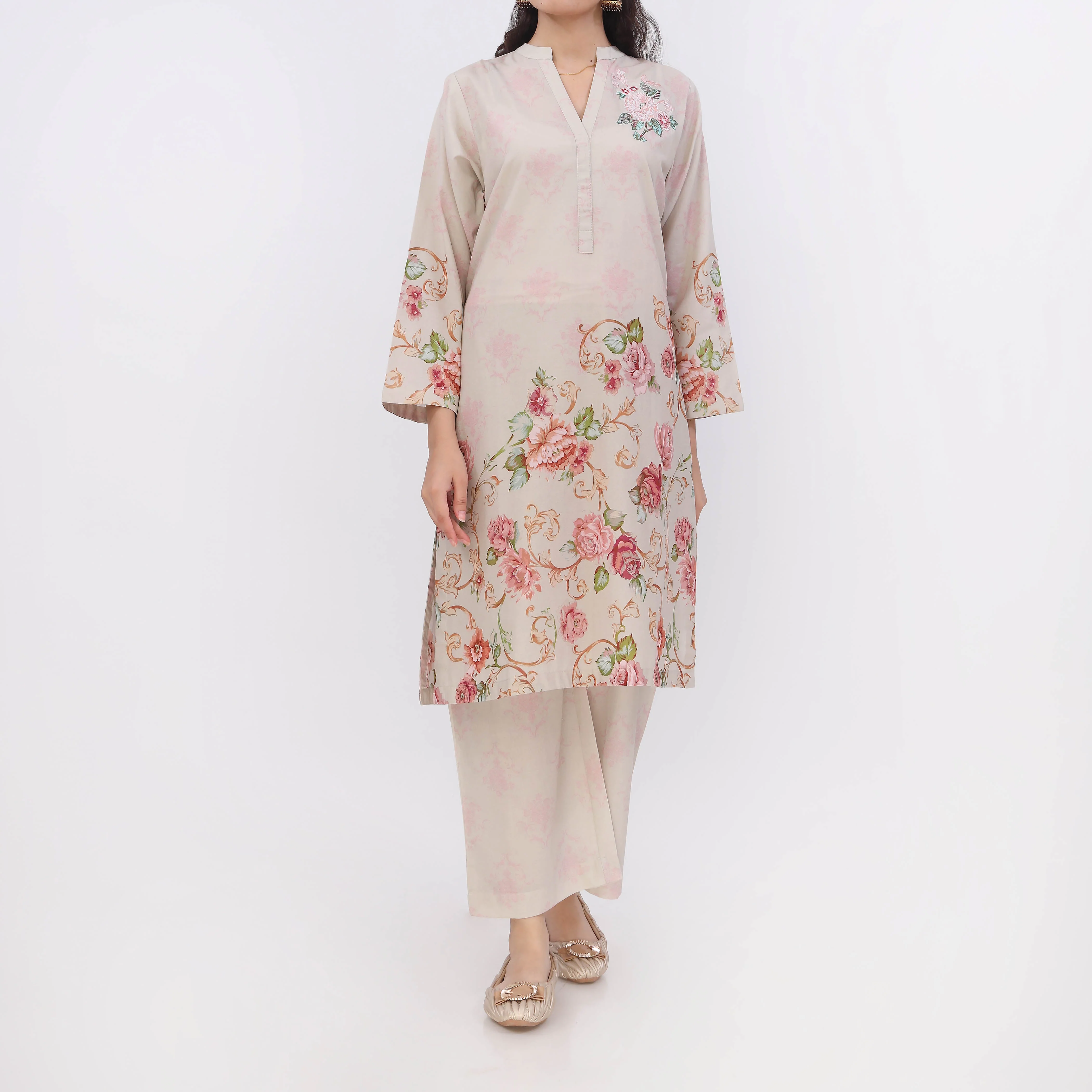 2PC- Digital Printed Cotton Cambric Suit PW5072 - Image 2