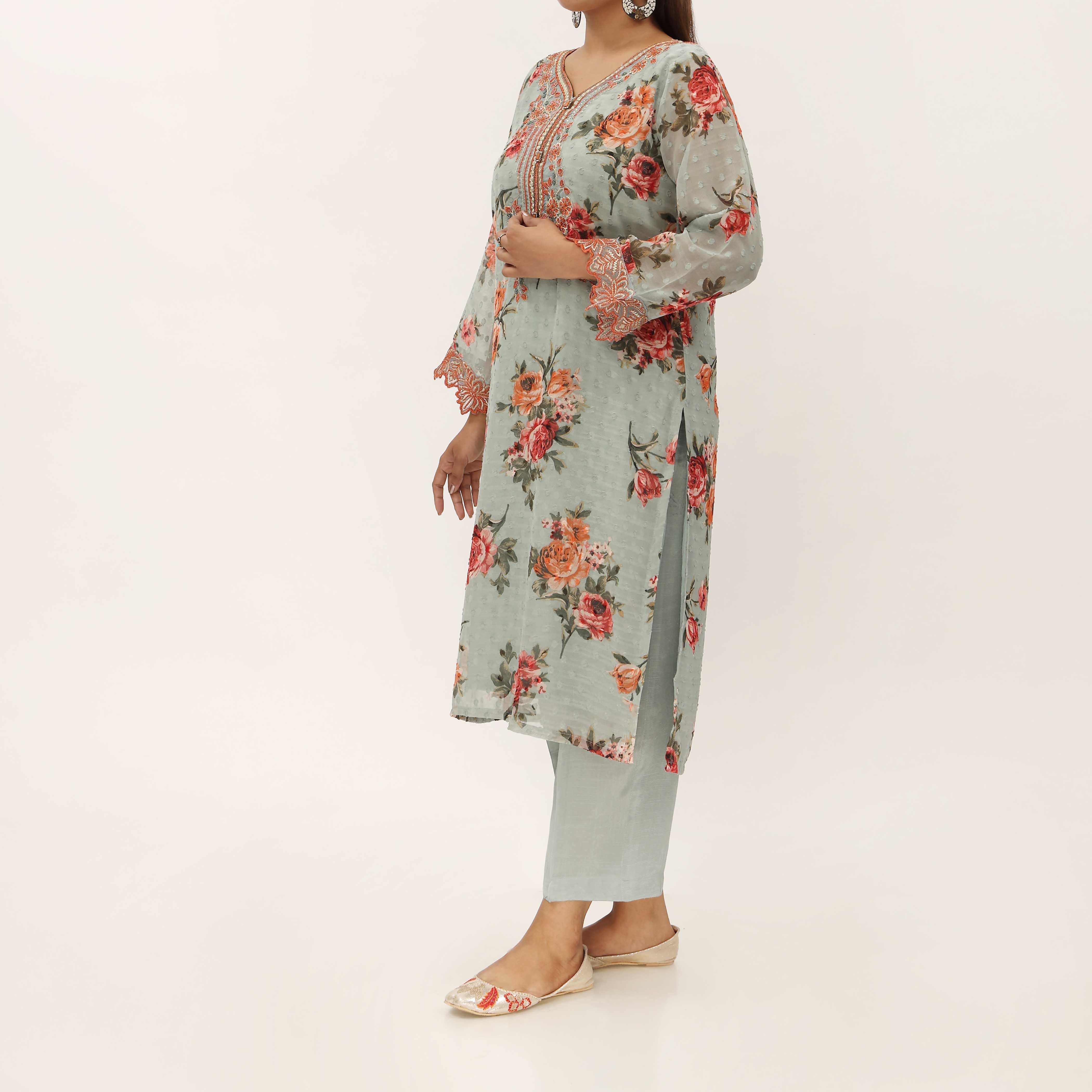 2PC- Digital Printed Georget Chiffon Suit PS5301 - Image 4