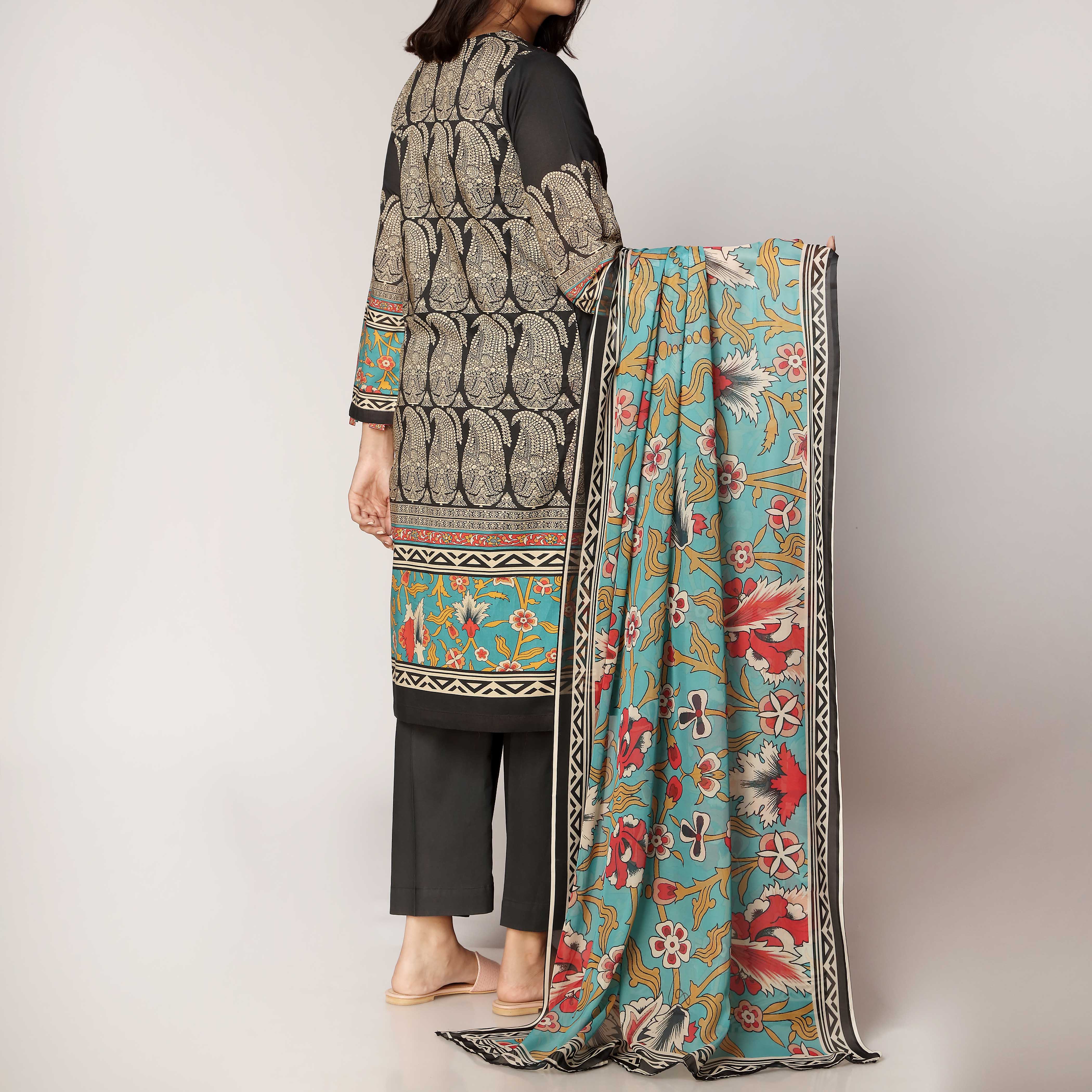 2PC- Digital Printed Lawn Embroidered Shirt With Silk Dupatta PS3164 - Image 3