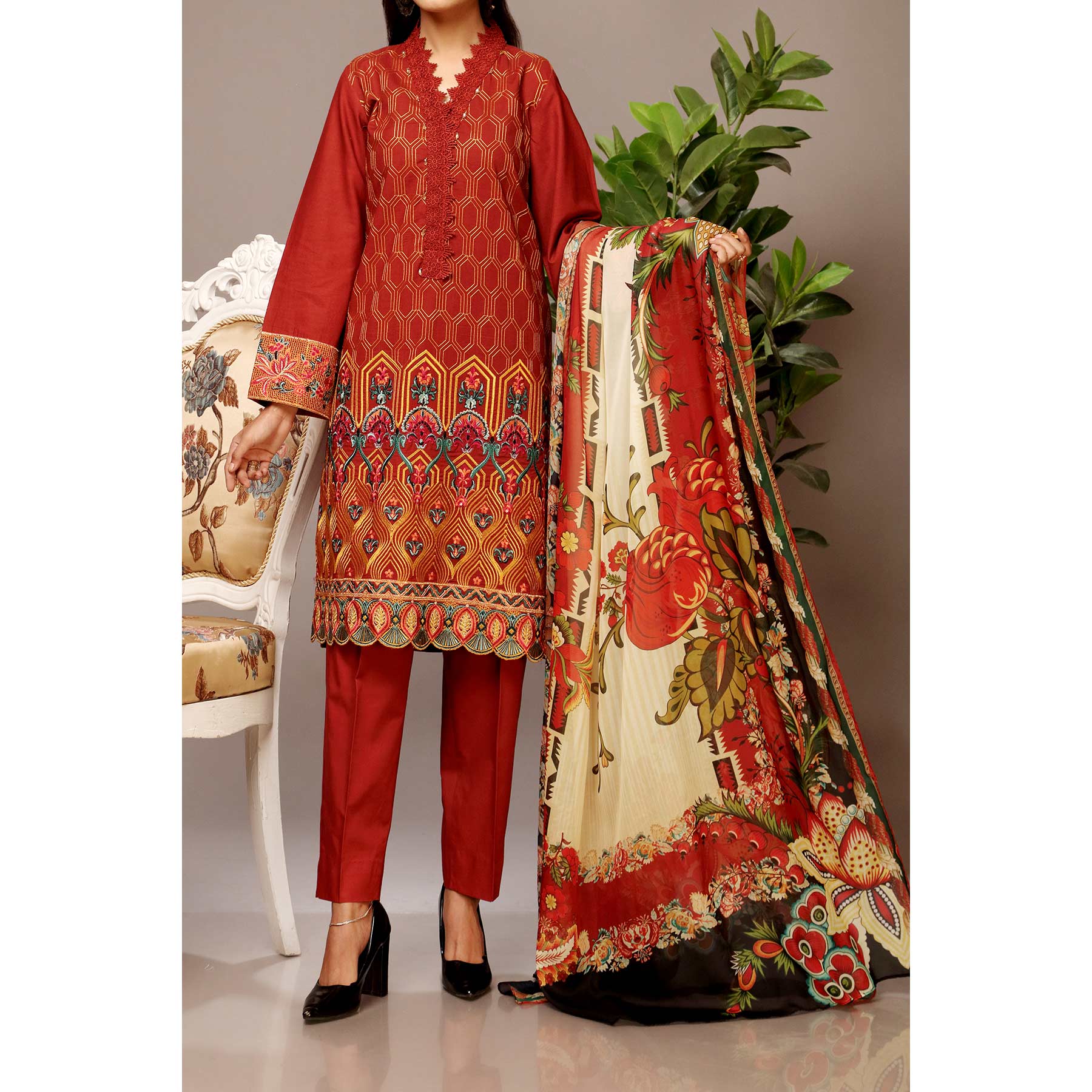 2PC-Digital Printed Lawn Shirt with Dupatta PE1067 - Image 2