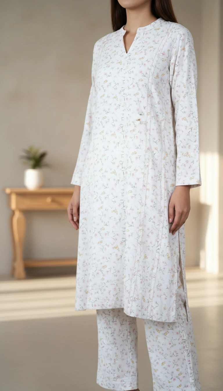 2PC Digital Printed Poly Linen Suit PW5233 - Image 2