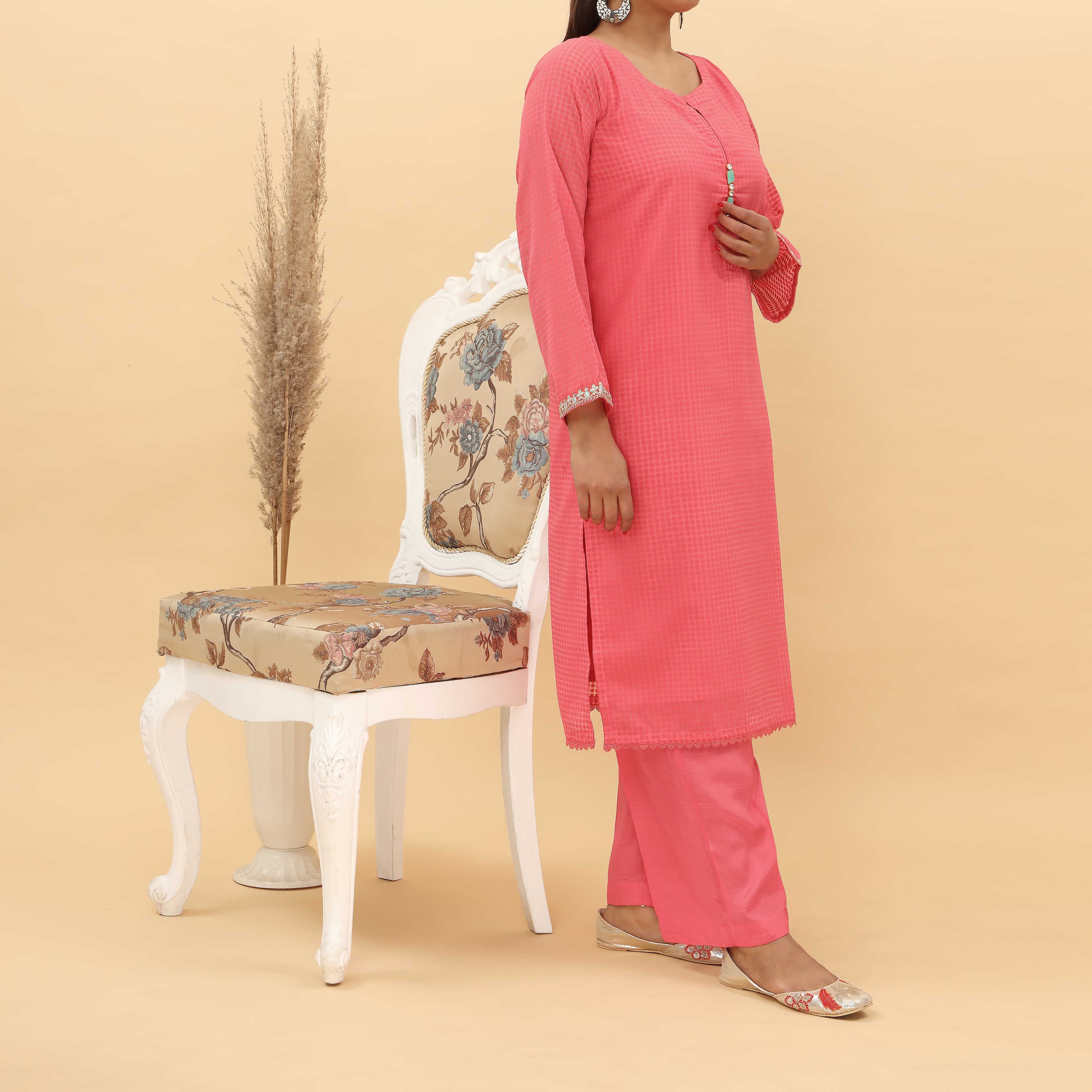 2PC- Embosed Broshia Chiffon Suit PS5057 - Image 2