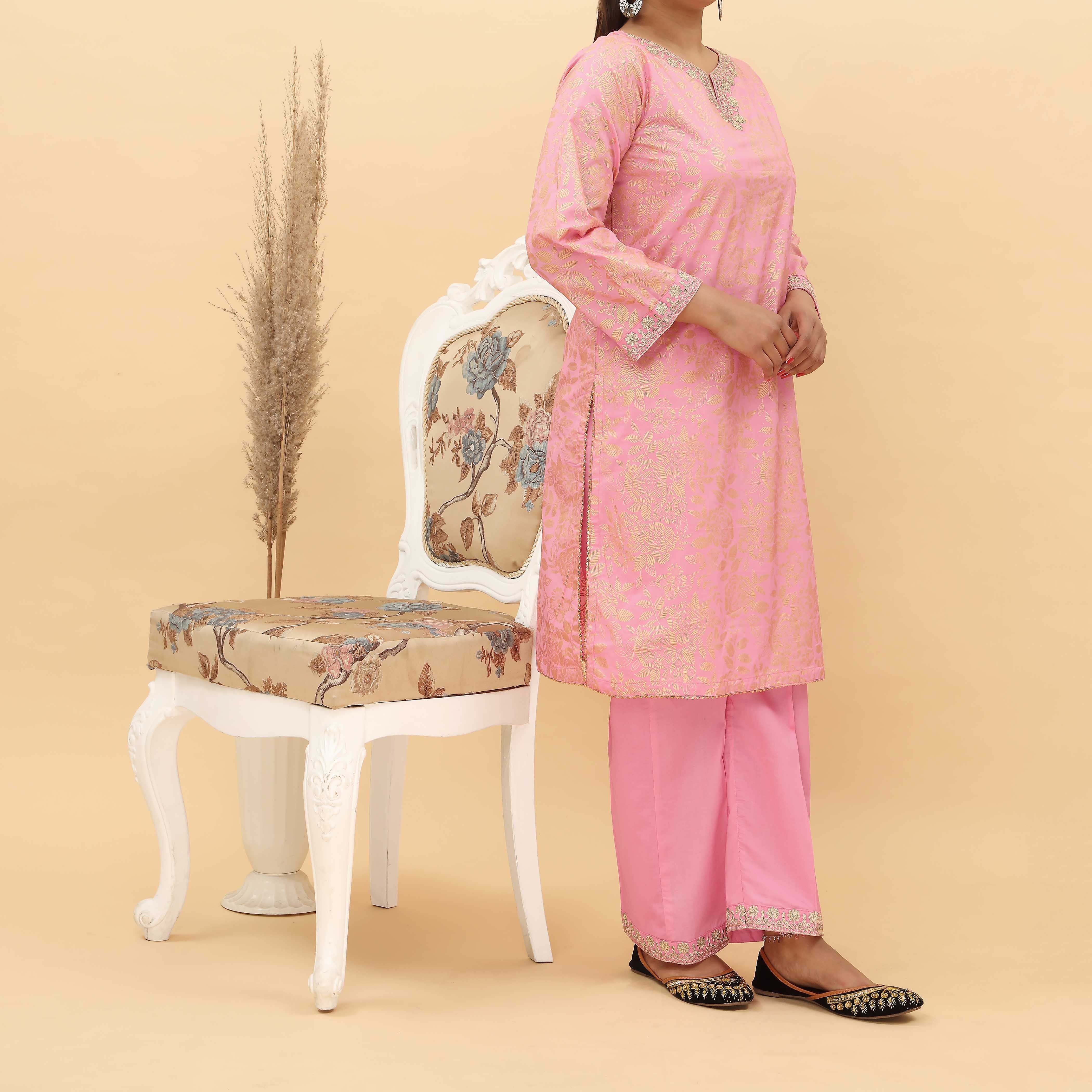 2PC- Embroidered And Gold Printed Cotton Cambric Suit PS5097 - Image 2