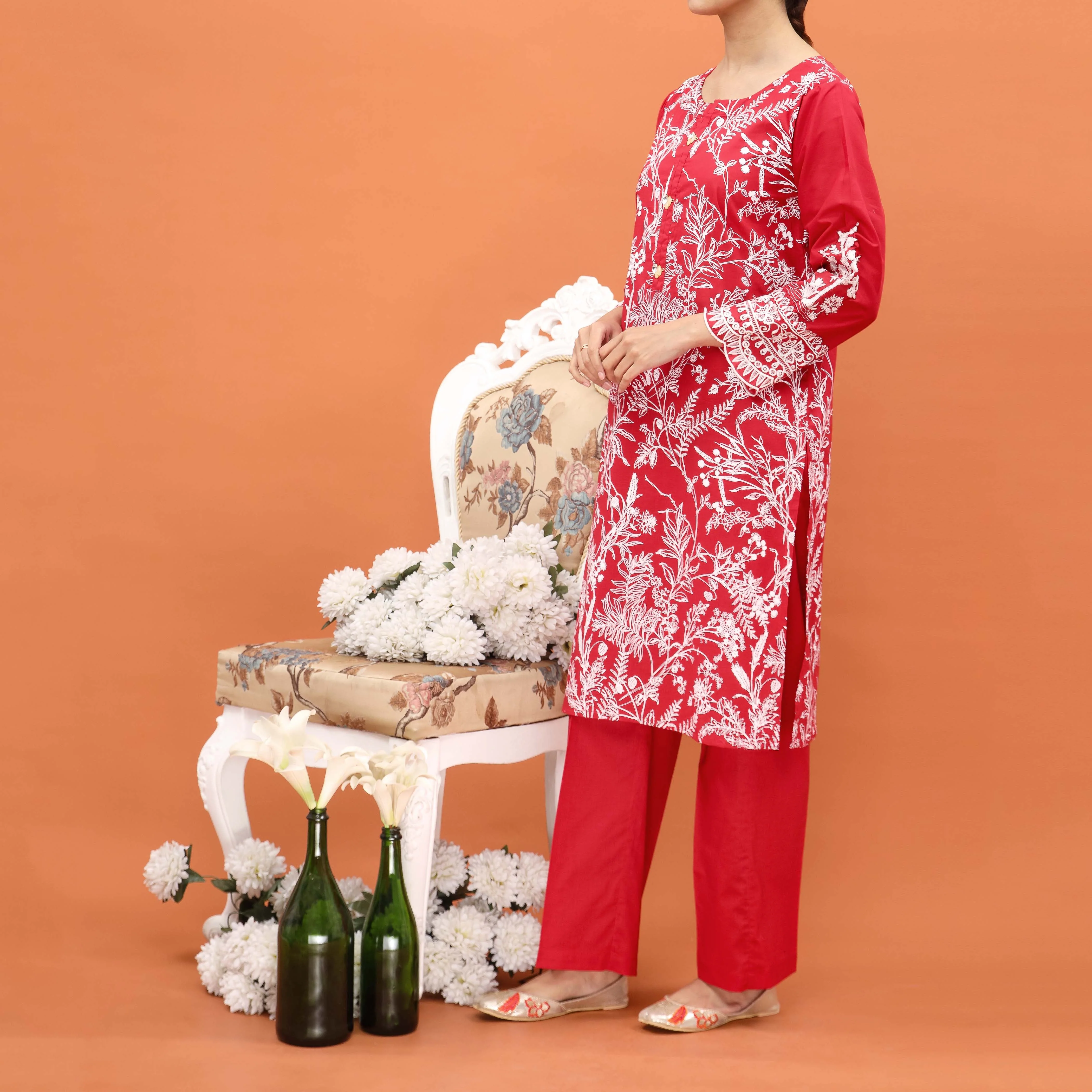 2PC- Embroidered Cambric Co-ord Set PS5001 - Image 2