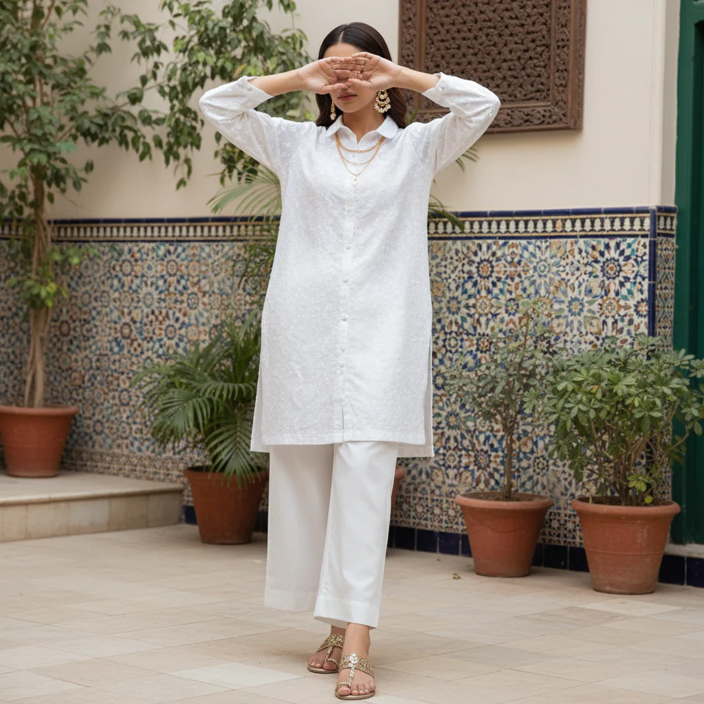 2PC Embroidered Chikan Kari Cotton Suit PW5192 - Image 2