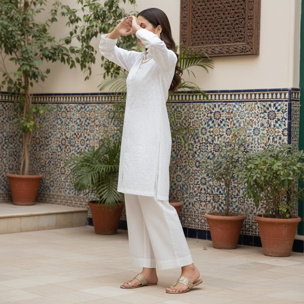 2PC Embroidered Chikan Kari Cotton Suit PW5192 - Image 3