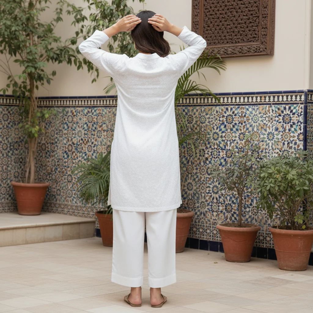 2PC Embroidered Chikan Kari Cotton Suit PW5192 - Image 4