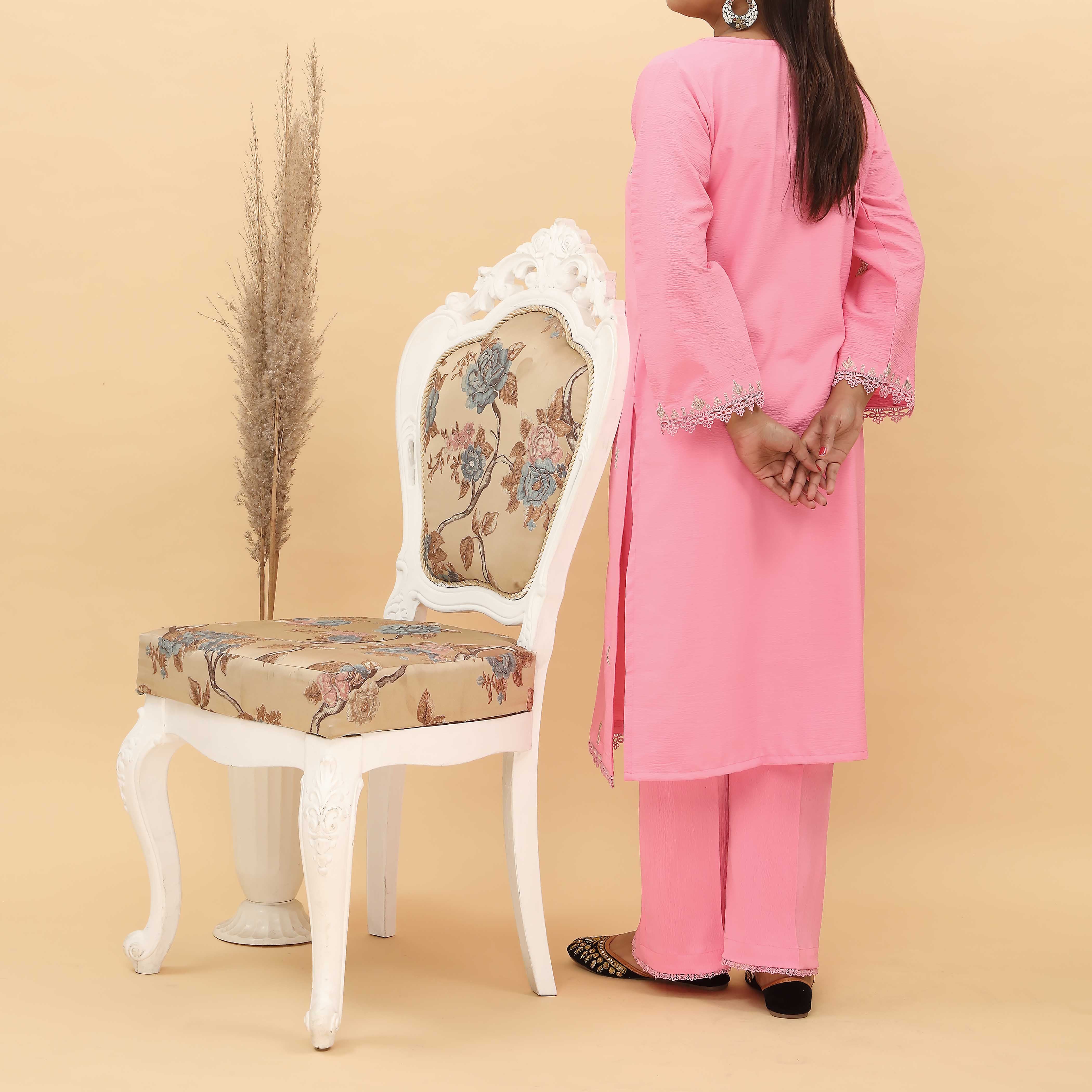 2PC- Embroidered Crinkled Grip Silk Suit PS5092 - Image 3