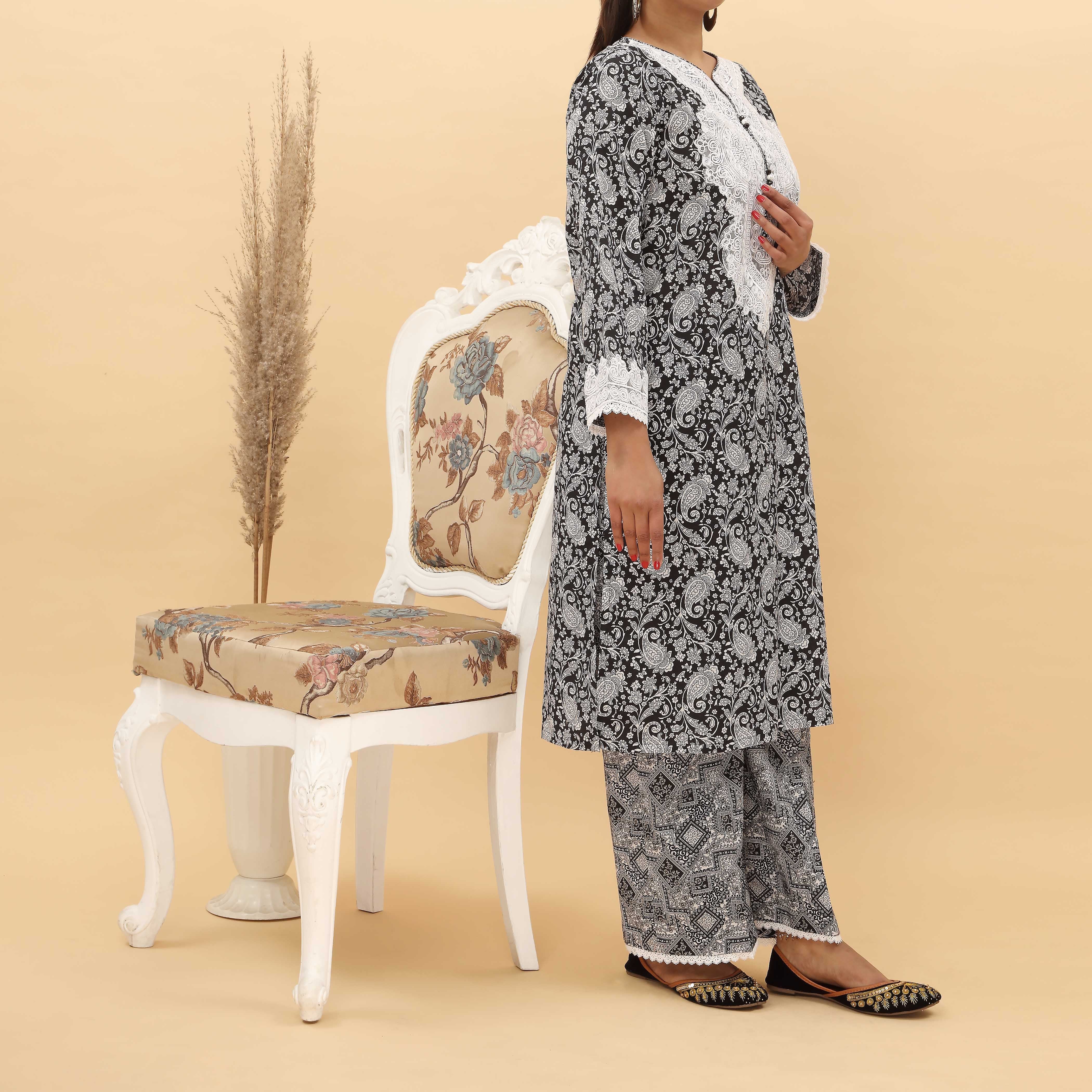 2PC- Embroidered Digital Printed Cotton Cambric Suit   PS5133 - Image 2